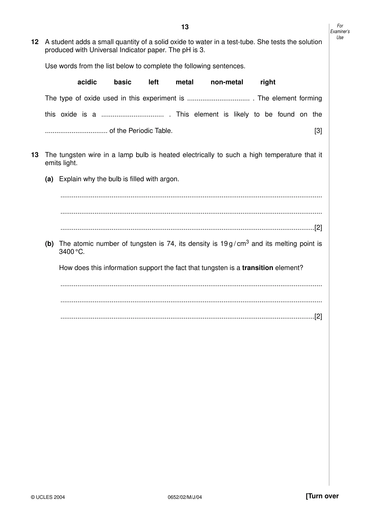 Cambridge IGCSE Physical Science 0652 2004 May/June Paper 2 · Variant 1 question paper, page 13 of 16