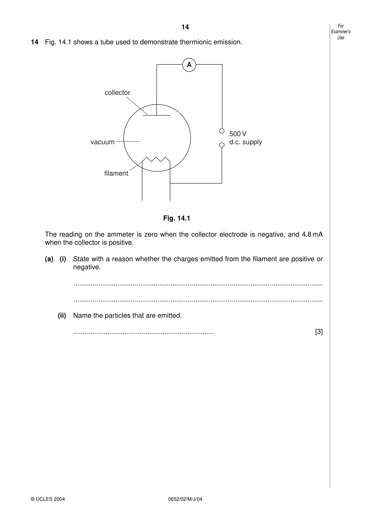 Cambridge IGCSE Physical Science 0652 2004 May/June Paper 2 · Variant 1 question paper, page 14 of 16