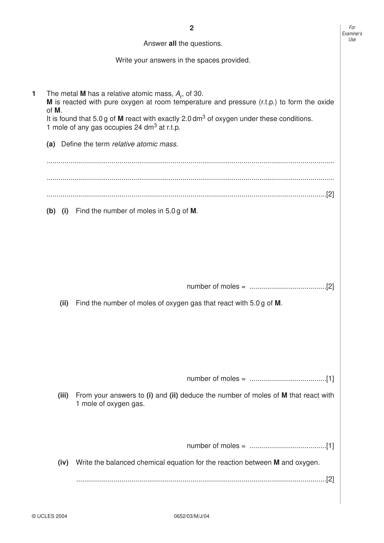 Cambridge IGCSE Physical Science 0652 2004 May/June Paper 3 · Variant 1 question paper, page 2 of 16