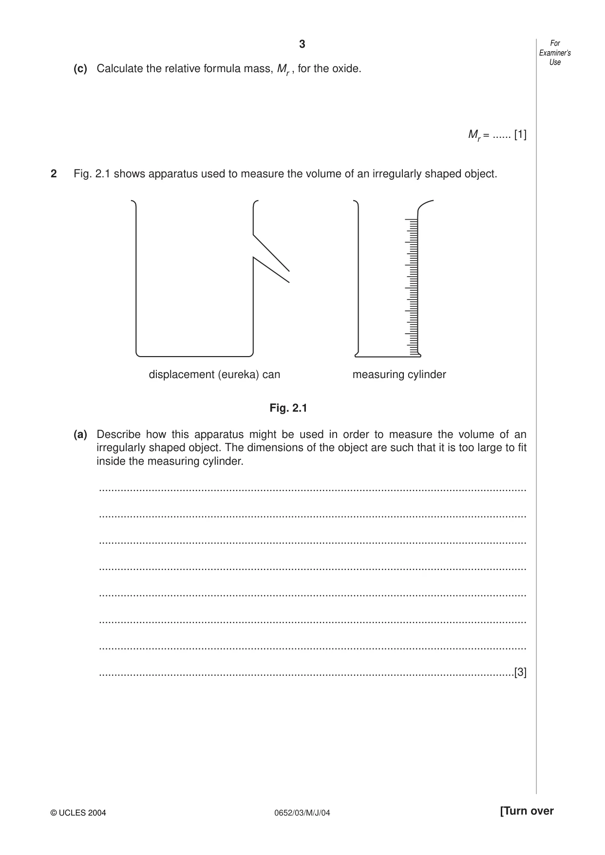 Cambridge IGCSE Physical Science 0652 2004 May/June Paper 3 · Variant 1 question paper, page 3 of 16