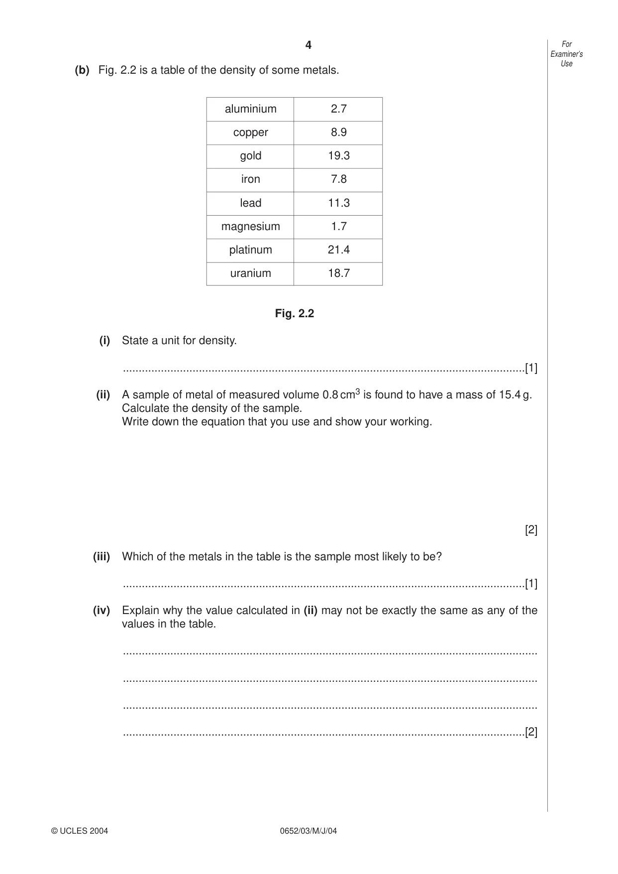 Cambridge IGCSE Physical Science 0652 2004 May/June Paper 3 · Variant 1 question paper, page 4 of 16