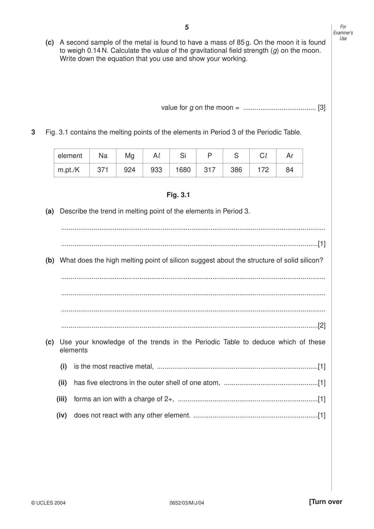 Cambridge IGCSE Physical Science 0652 2004 May/June Paper 3 · Variant 1 question paper, page 5 of 16