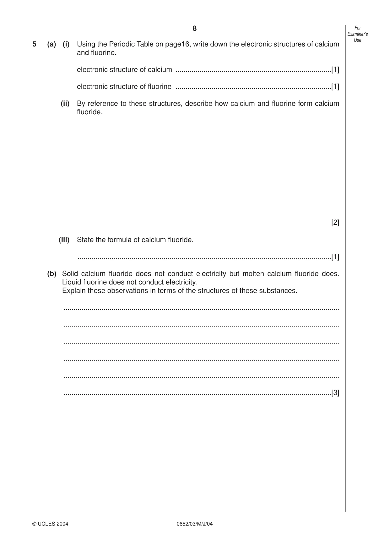 Cambridge IGCSE Physical Science 0652 2004 May/June Paper 3 · Variant 1 question paper, page 8 of 16