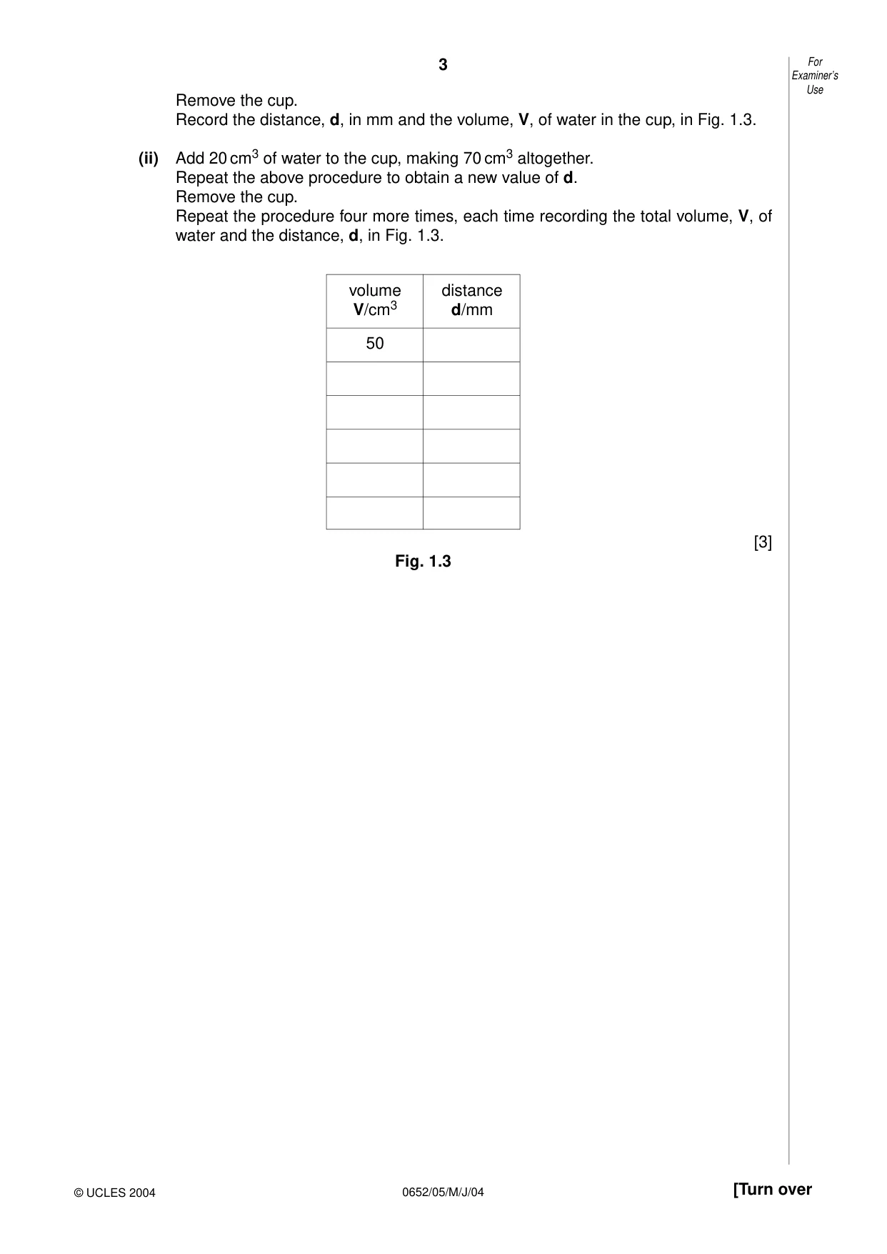 Cambridge IGCSE Physical Science 0652 2004 May/June Paper 5 · Variant 1 question paper, page 3 of 8