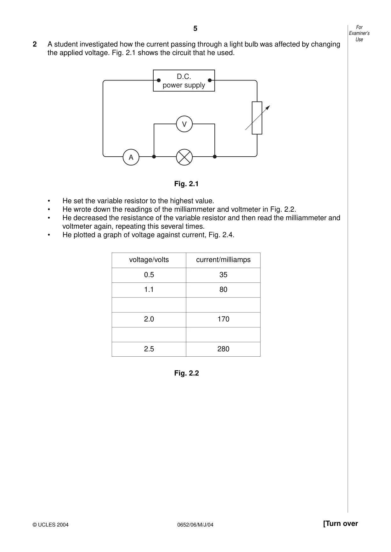 Cambridge IGCSE Physical Science 0652 2004 May/June Paper 6 · Variant 1 question paper, page 5 of 20