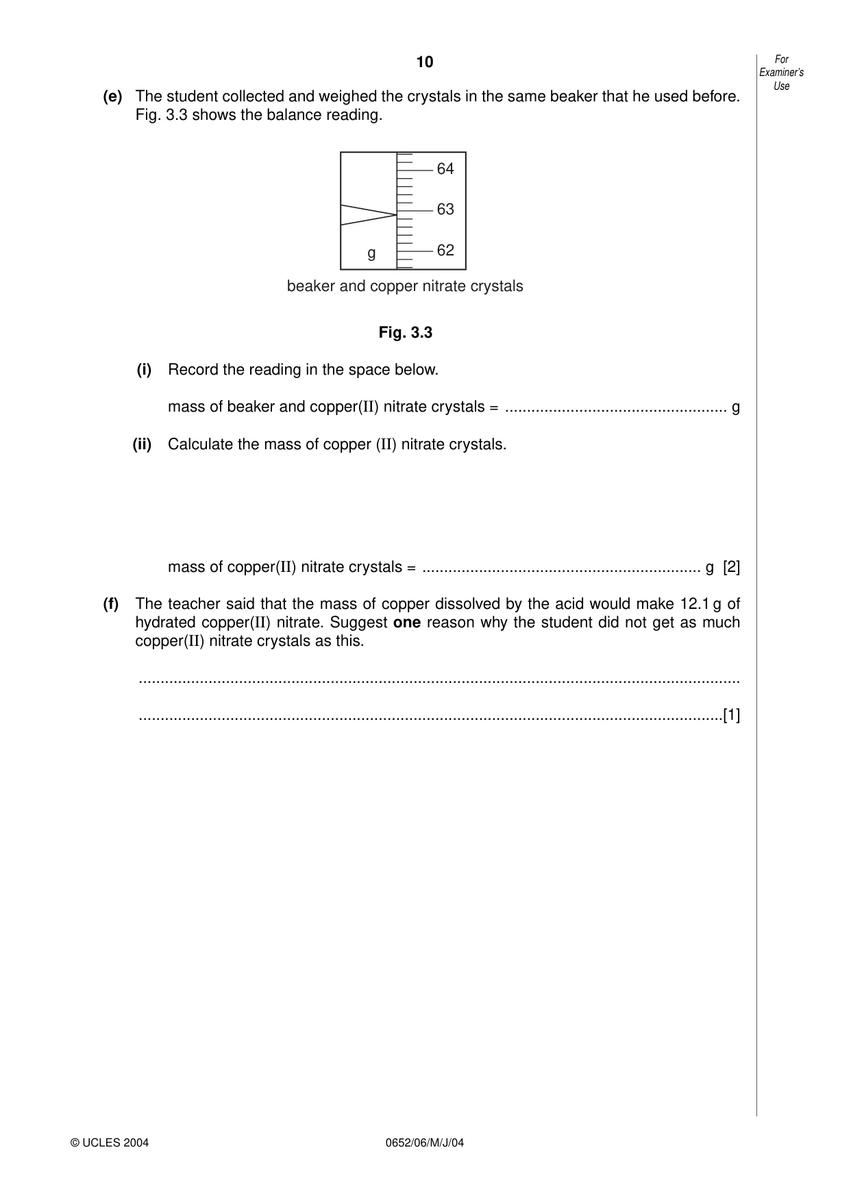 Cambridge IGCSE Physical Science 0652 2004 May/June Paper 6 · Variant 1 question paper, page 10 of 20