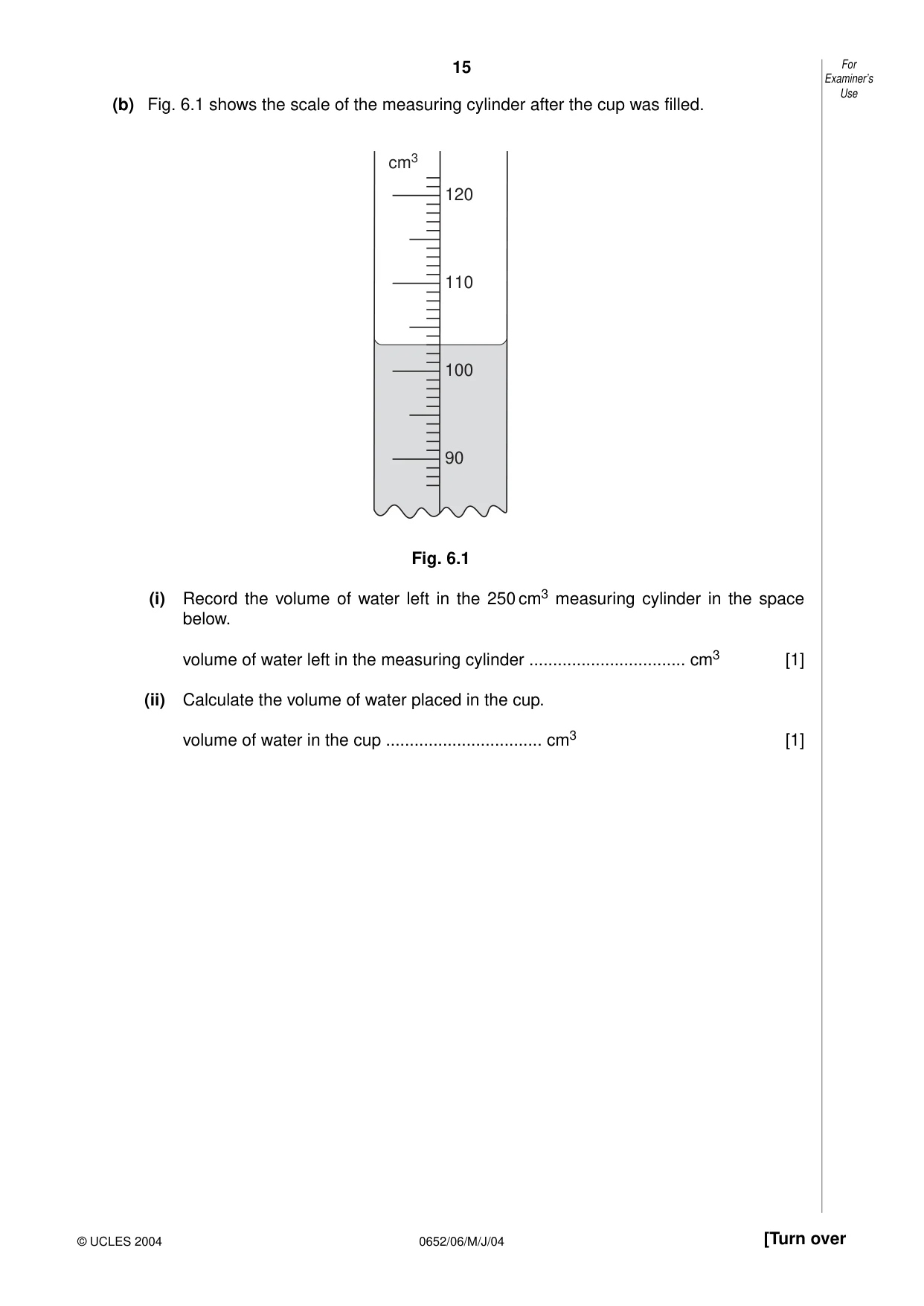 Cambridge IGCSE Physical Science 0652 2004 May/June Paper 6 · Variant 1 question paper, page 15 of 20