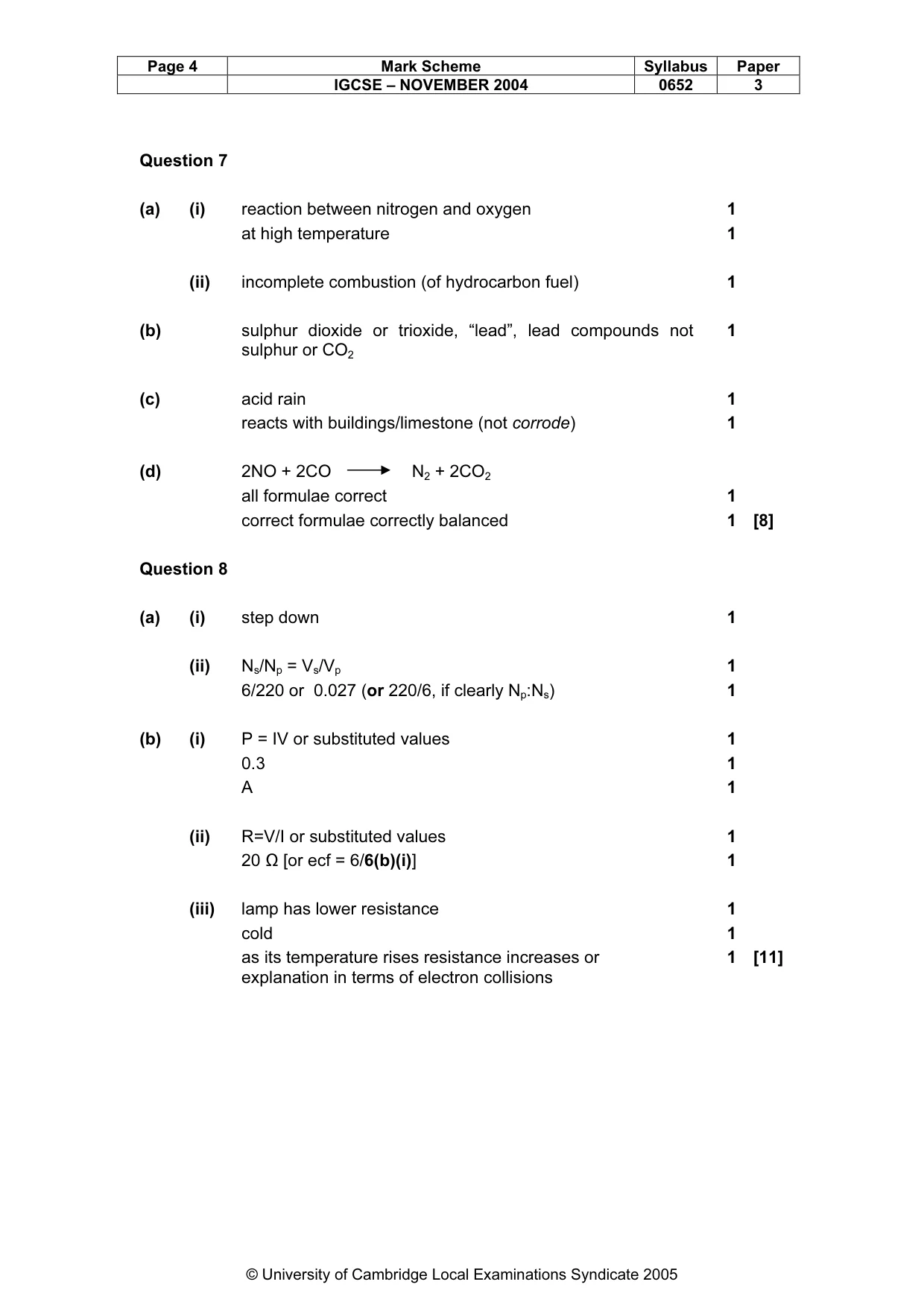 Mark scheme, page 7 of 9