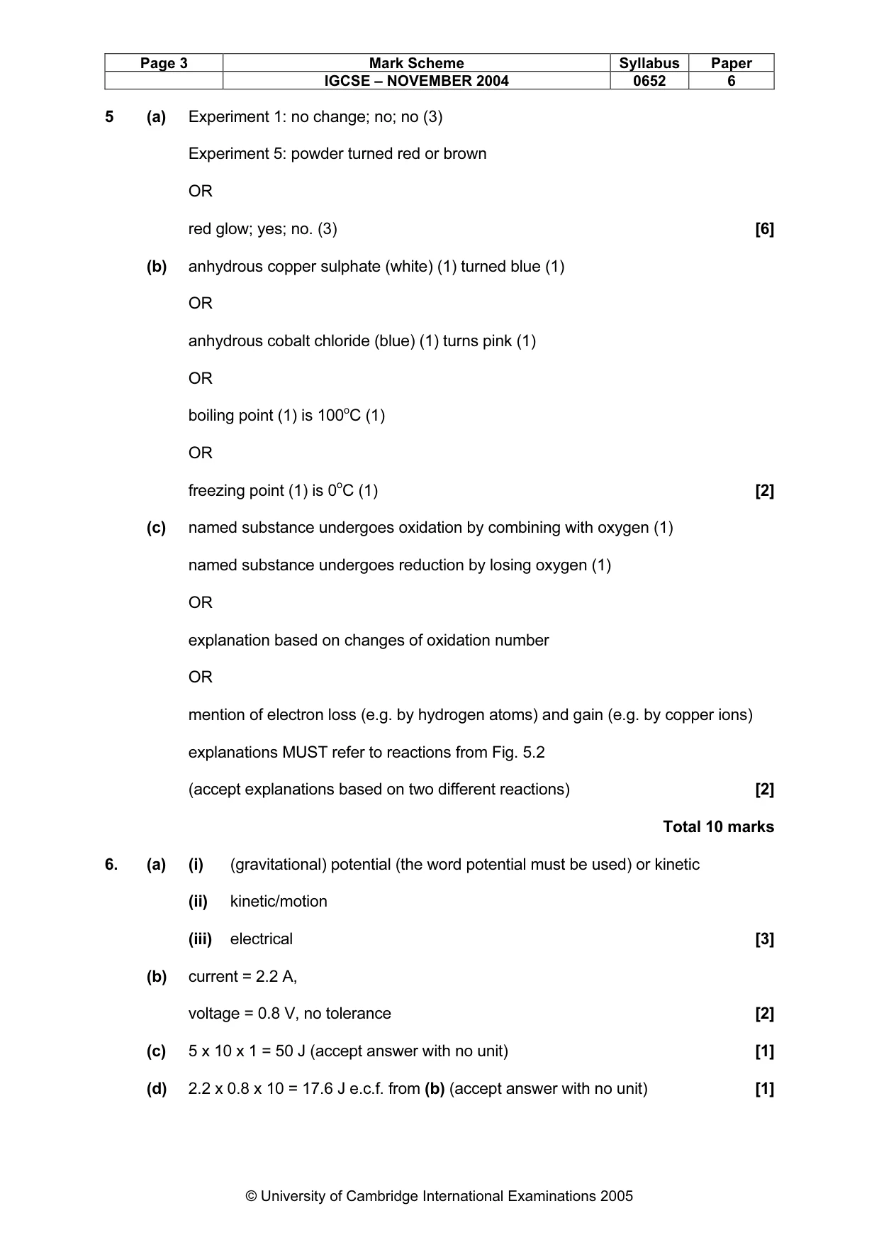 Mark scheme, page 6 of 7