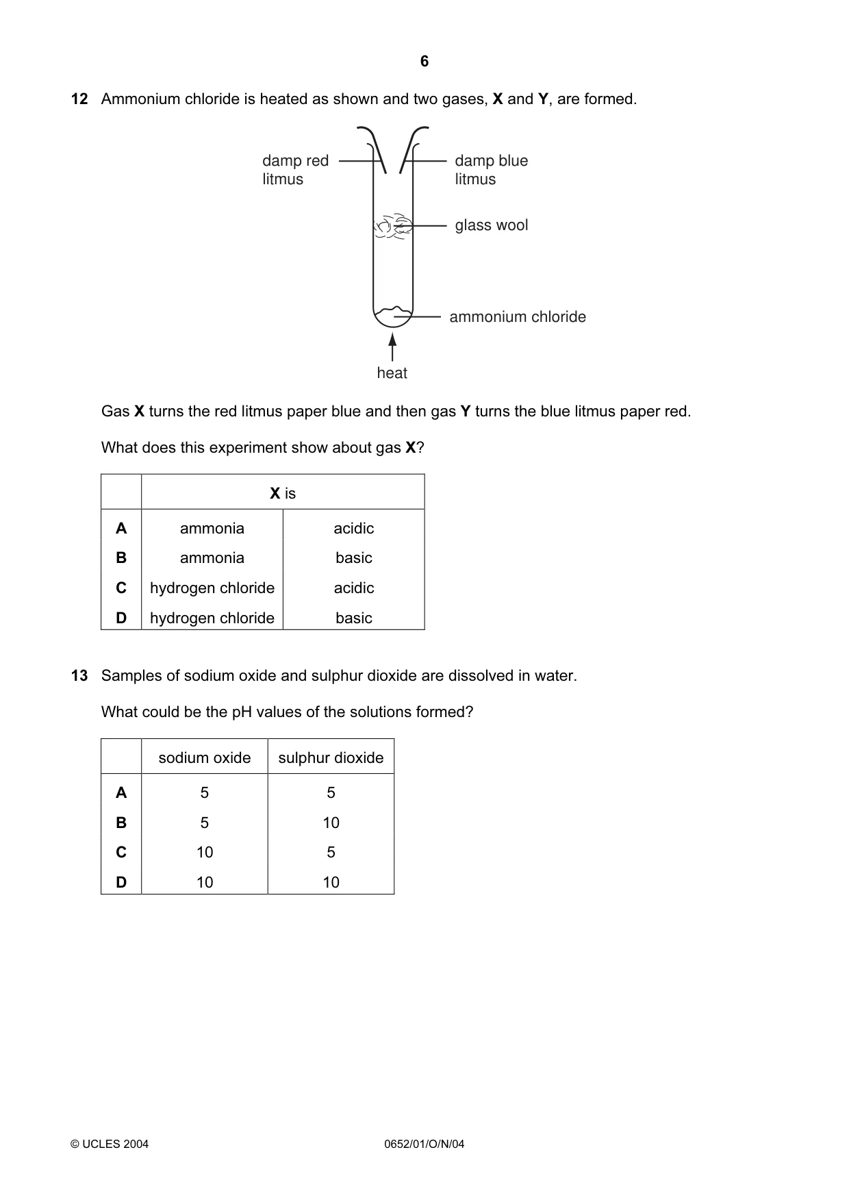 Cambridge IGCSE Physical Science 0652 2004 Oct/Nov Paper 1 · Variant 1 question paper, page 6 of 16
