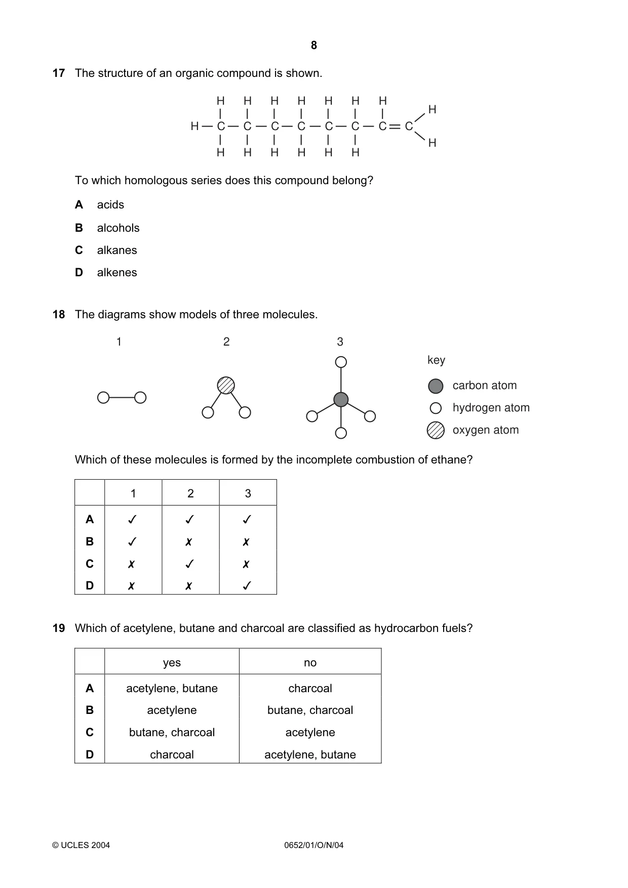 Cambridge IGCSE Physical Science 0652 2004 Oct/Nov Paper 1 · Variant 1 question paper, page 8 of 16
