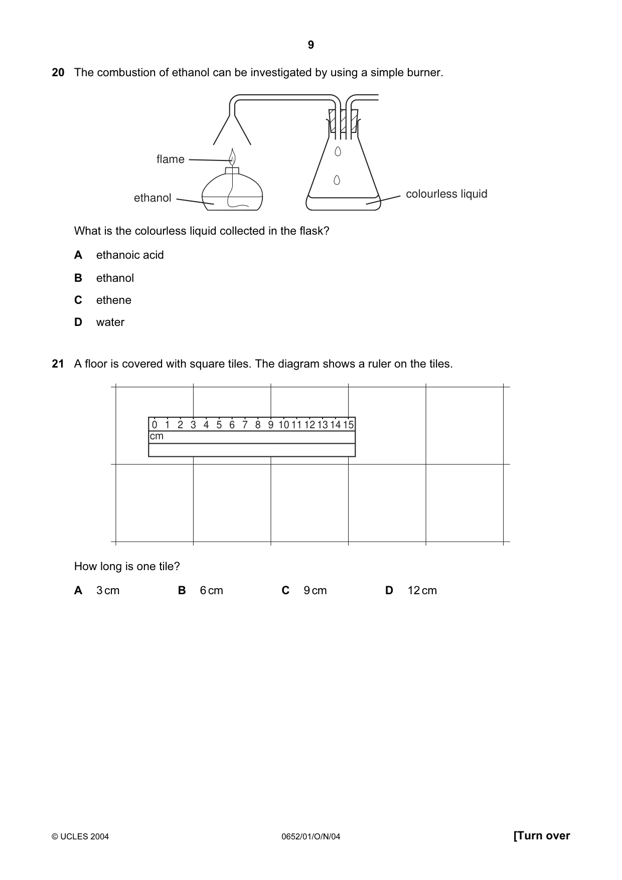 Cambridge IGCSE Physical Science 0652 2004 Oct/Nov Paper 1 · Variant 1 question paper, page 9 of 16