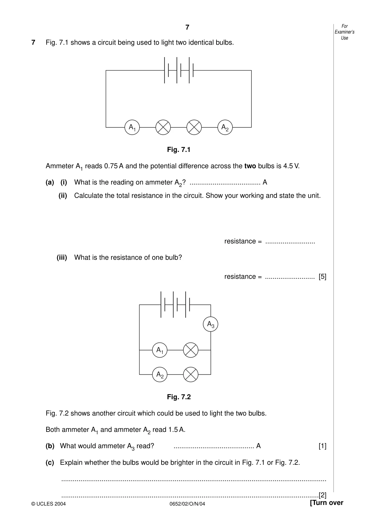 Cambridge IGCSE Physical Science 0652 2004 Oct/Nov Paper 2 · Variant 1 question paper, page 7 of 12