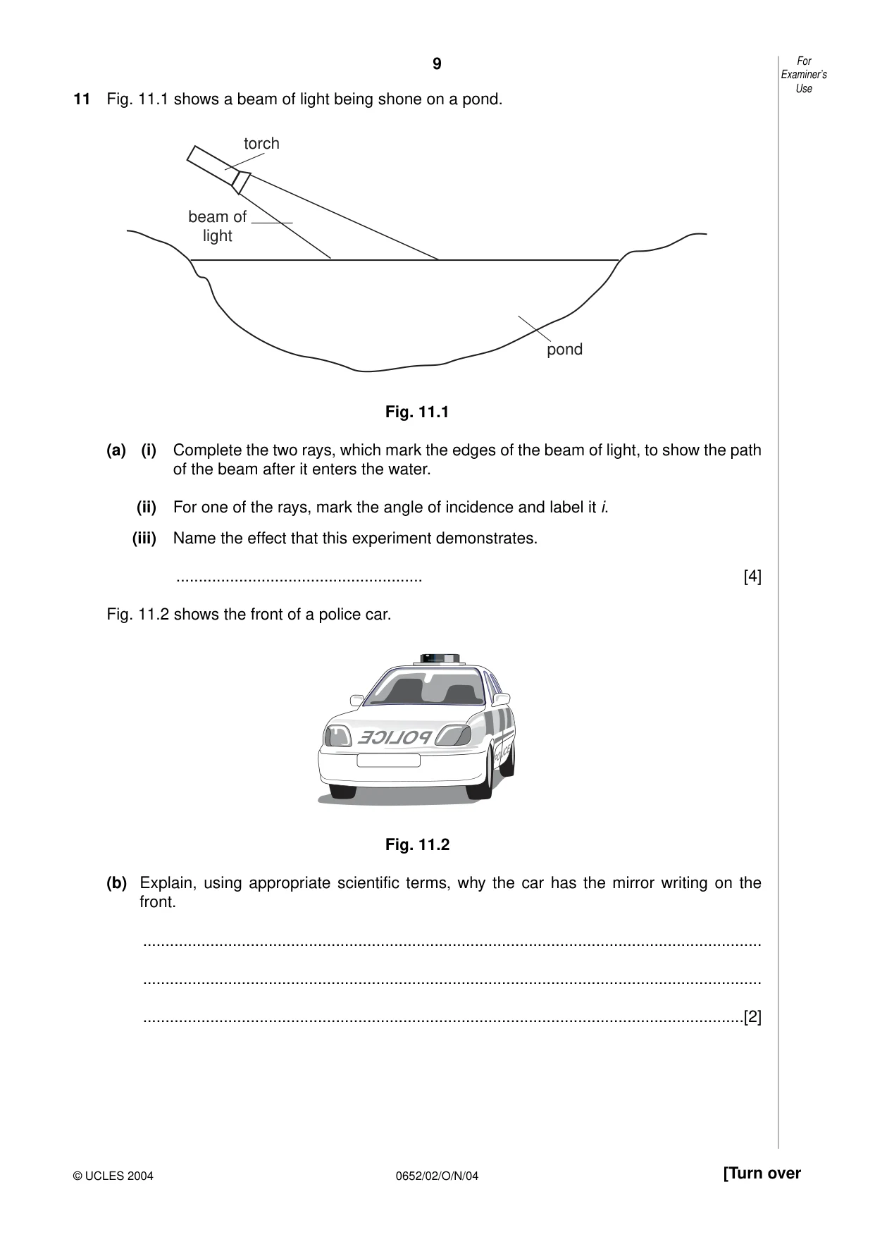 Cambridge IGCSE Physical Science 0652 2004 Oct/Nov Paper 2 · Variant 1 question paper, page 9 of 12