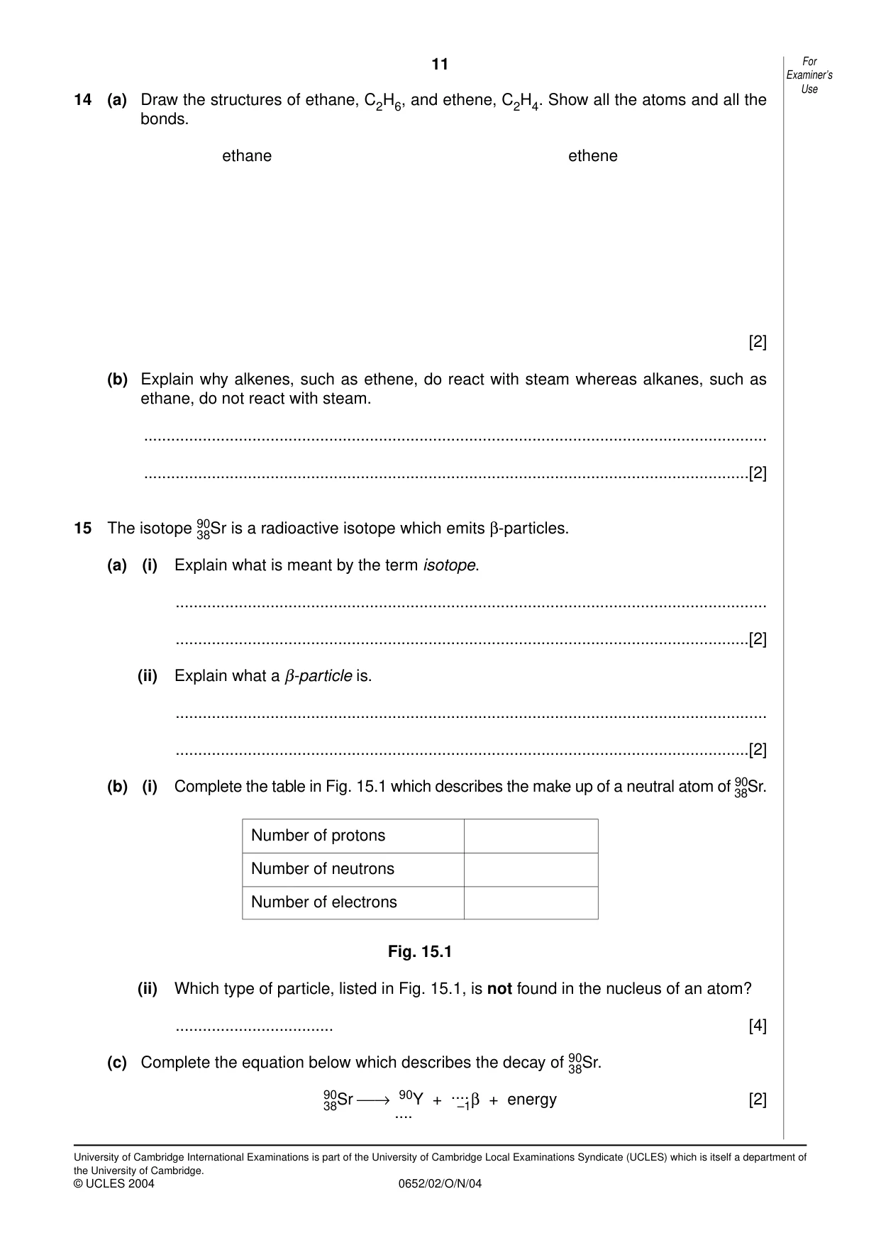 Cambridge IGCSE Physical Science 0652 2004 Oct/Nov Paper 2 · Variant 1 question paper, page 11 of 12