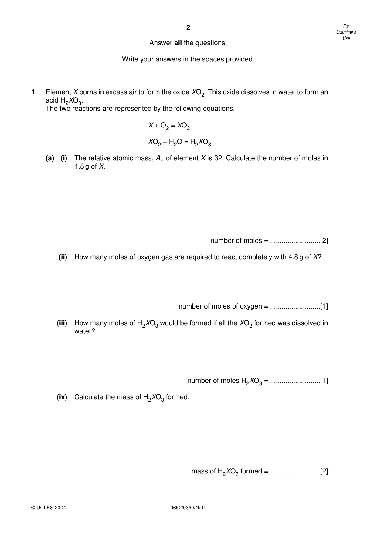 Cambridge IGCSE Physical Science 0652 2004 Oct/Nov Paper 3 · Variant 1 question paper, page 2 of 16