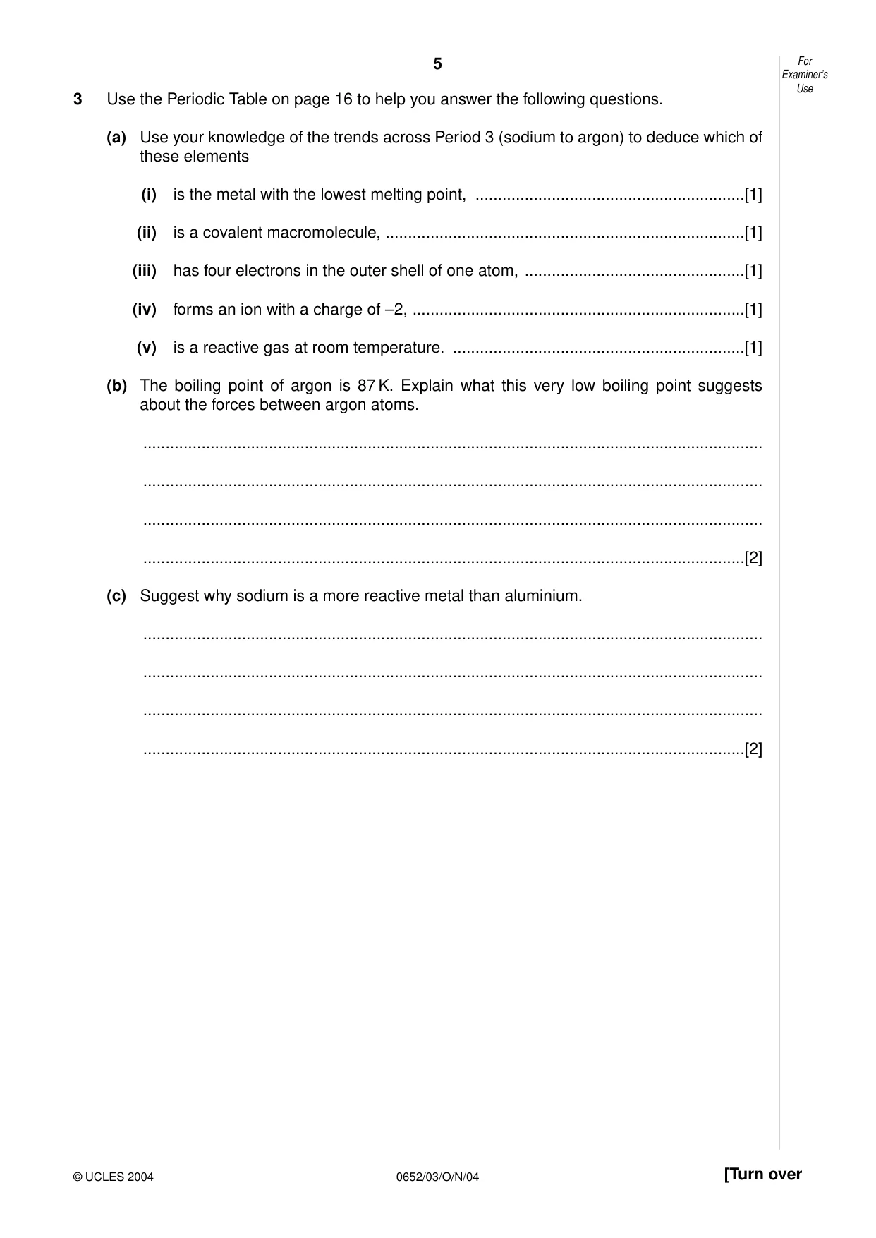 Cambridge IGCSE Physical Science 0652 2004 Oct/Nov Paper 3 · Variant 1 question paper, page 5 of 16
