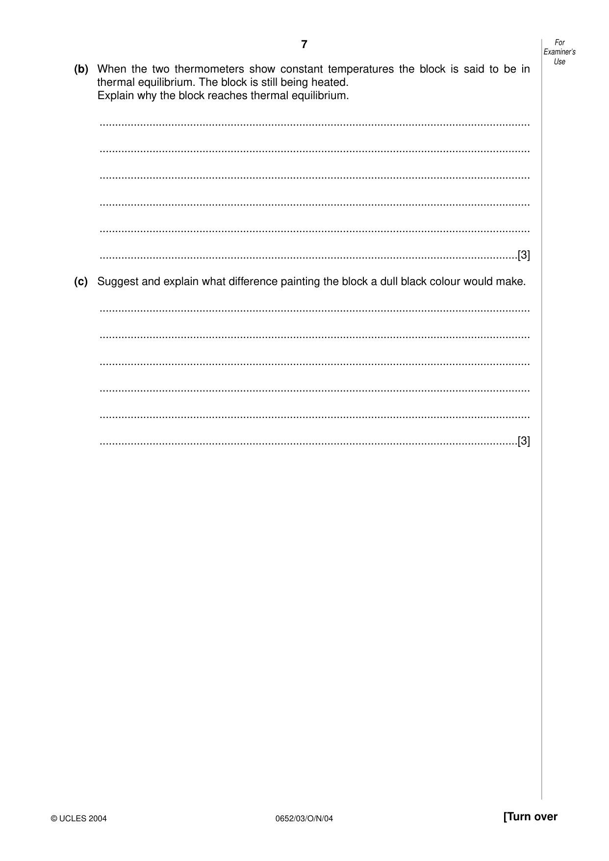 Cambridge IGCSE Physical Science 0652 2004 Oct/Nov Paper 3 · Variant 1 question paper, page 7 of 16