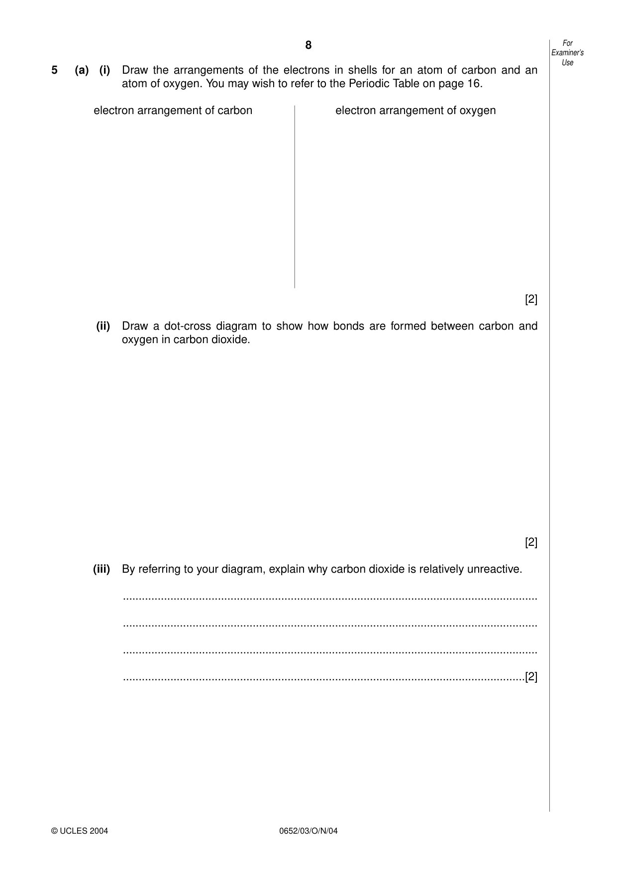 Cambridge IGCSE Physical Science 0652 2004 Oct/Nov Paper 3 · Variant 1 question paper, page 8 of 16