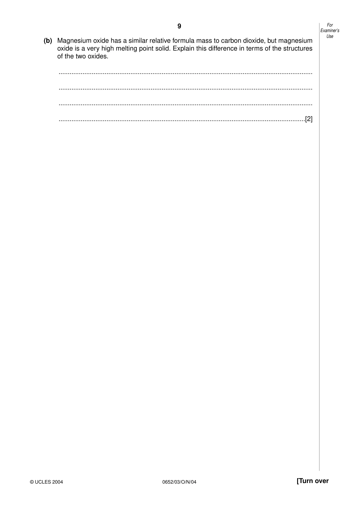 Cambridge IGCSE Physical Science 0652 2004 Oct/Nov Paper 3 · Variant 1 question paper, page 9 of 16