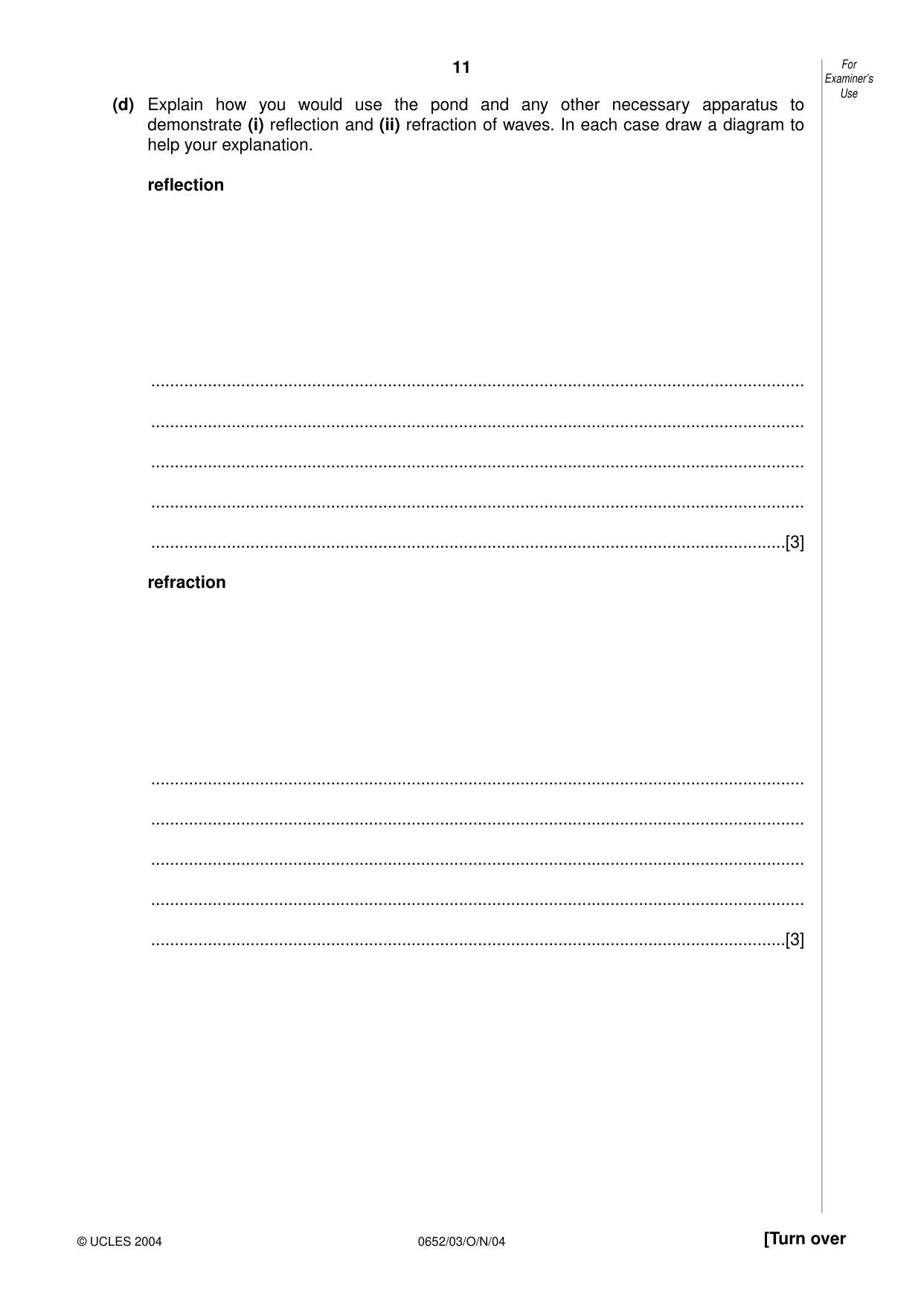 Cambridge IGCSE Physical Science 0652 2004 Oct/Nov Paper 3 · Variant 1 question paper, page 11 of 16