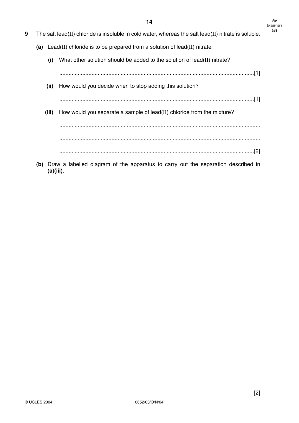 Cambridge IGCSE Physical Science 0652 2004 Oct/Nov Paper 3 · Variant 1 question paper, page 14 of 16