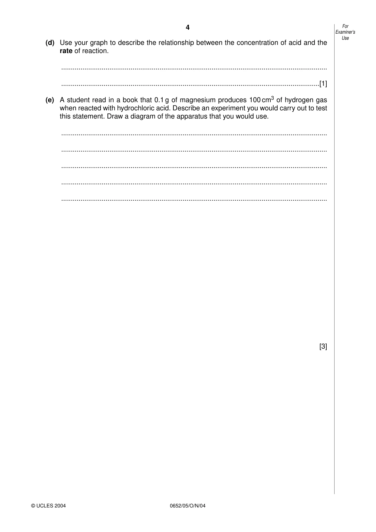 Cambridge IGCSE Physical Science 0652 2004 Oct/Nov Paper 5 · Variant 1 question paper, page 4 of 8