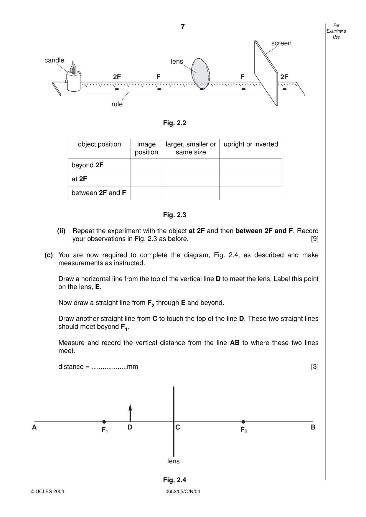 Cambridge IGCSE Physical Science 0652 2004 Oct/Nov Paper 5 · Variant 1 question paper, page 7 of 8