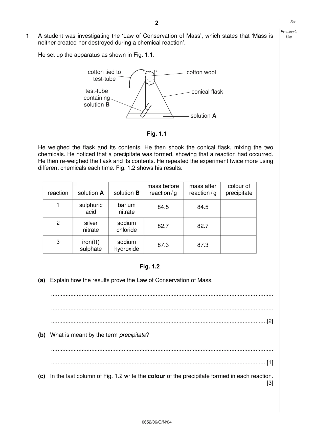 Cambridge IGCSE Physical Science 0652 2004 Oct/Nov Paper 6 · Variant 1 question paper, page 2 of 16