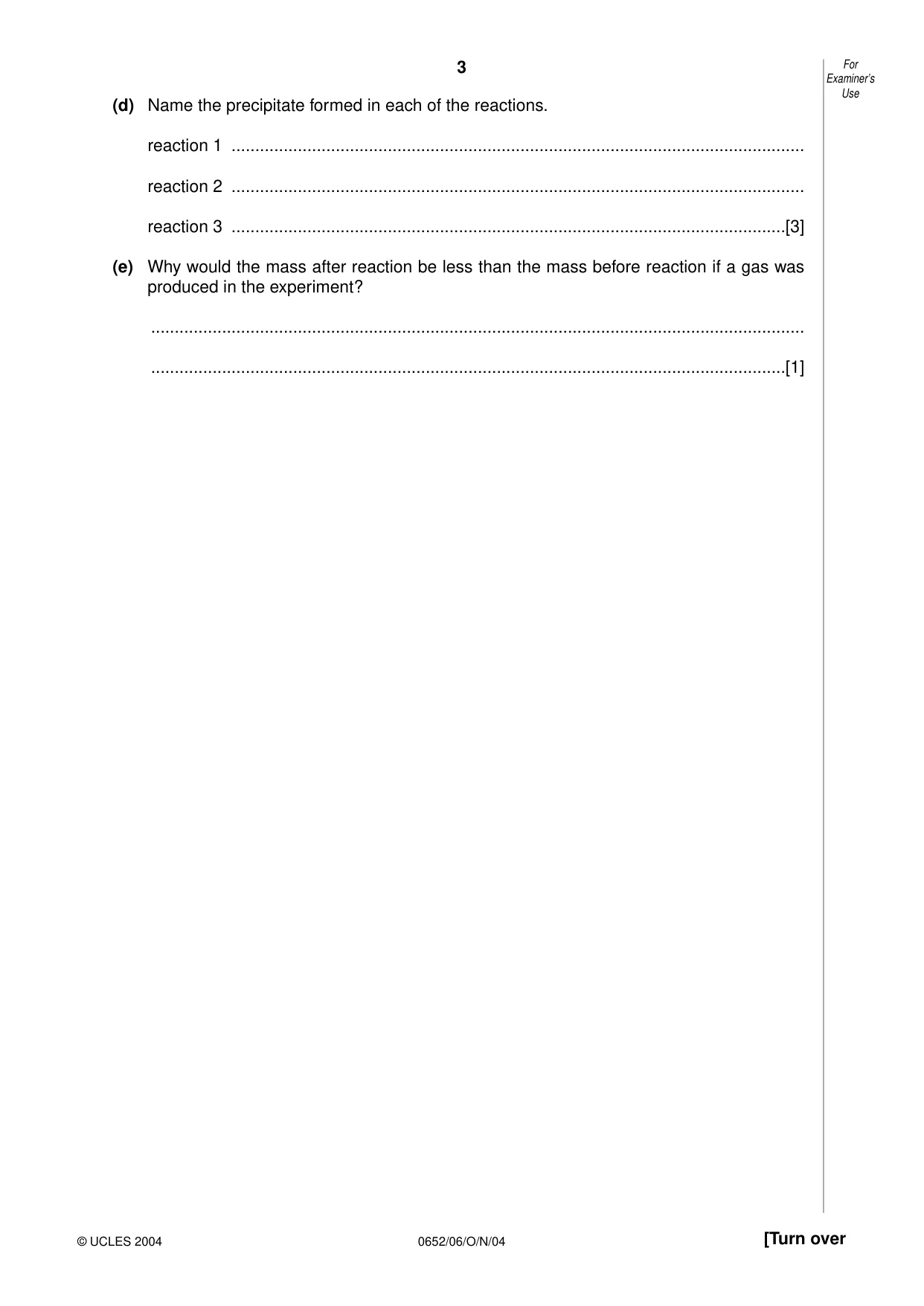 Cambridge IGCSE Physical Science 0652 2004 Oct/Nov Paper 6 · Variant 1 question paper, page 3 of 16