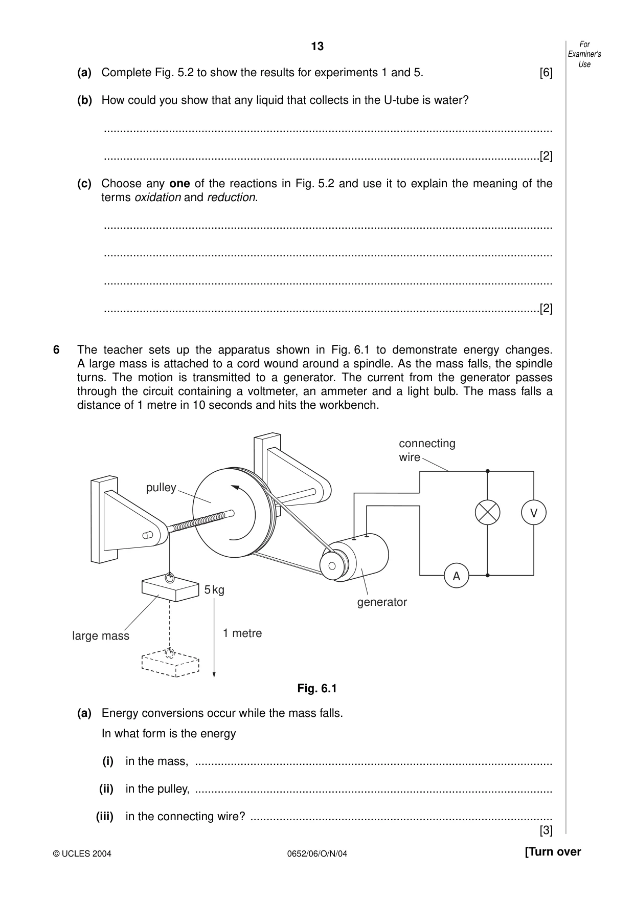 Cambridge IGCSE Physical Science 0652 2004 Oct/Nov Paper 6 · Variant 1 question paper, page 13 of 16