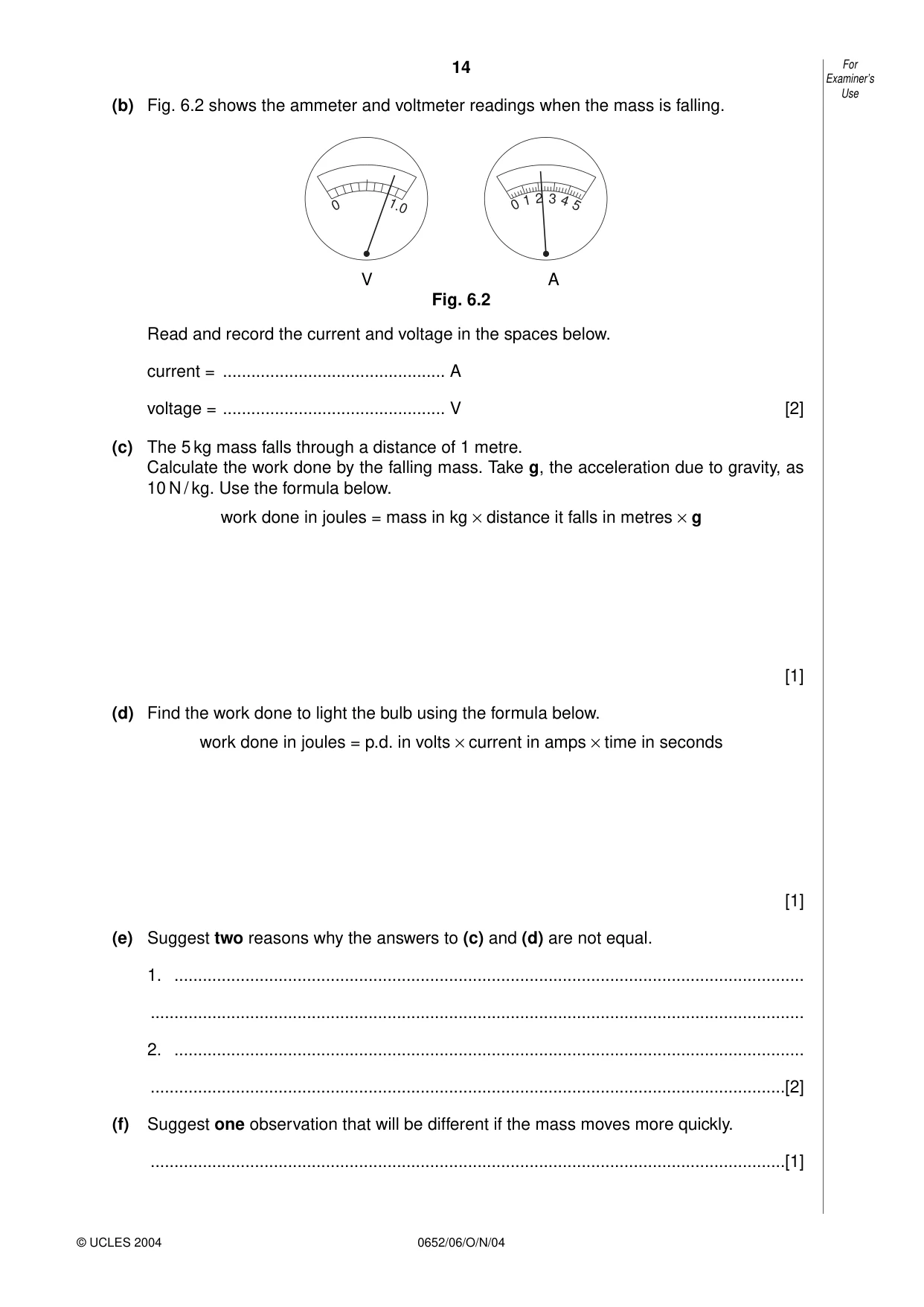 Cambridge IGCSE Physical Science 0652 2004 Oct/Nov Paper 6 · Variant 1 question paper, page 14 of 16