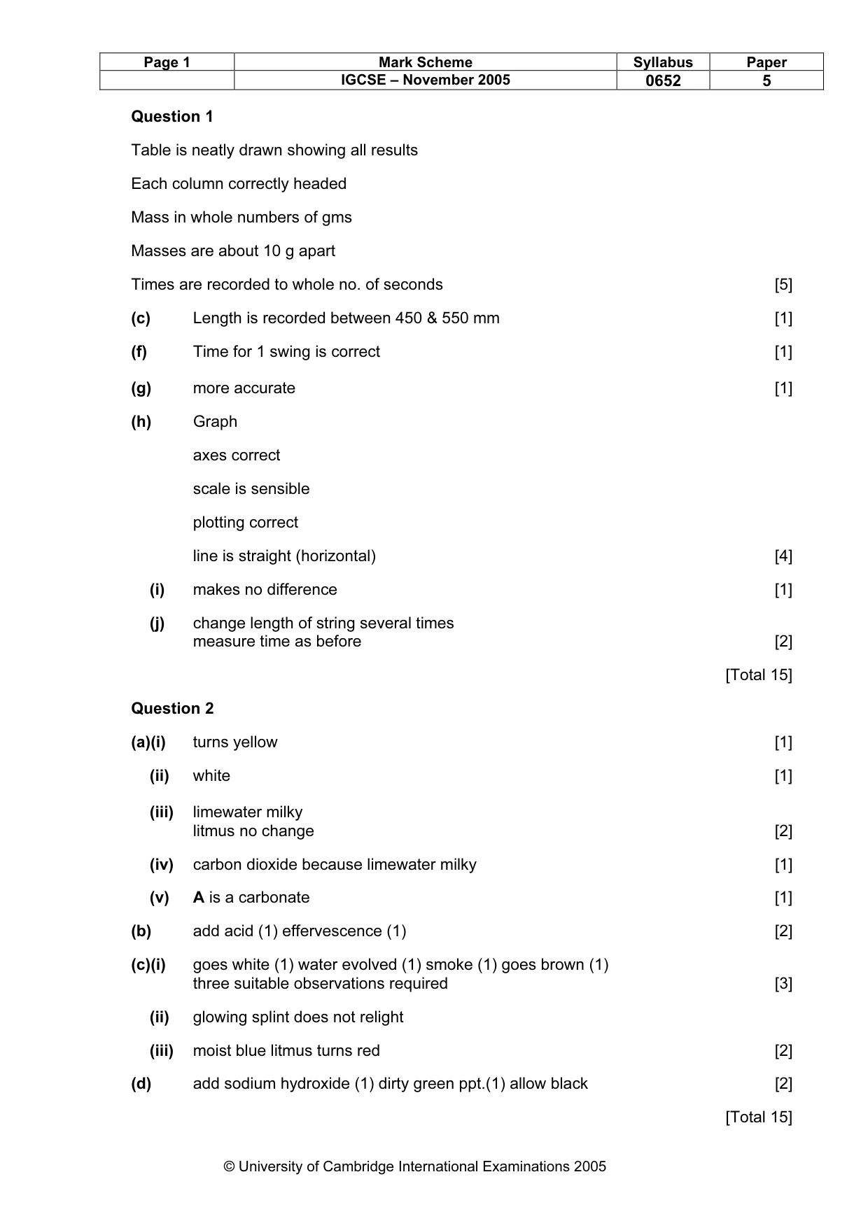 Mark scheme, page 2 of 2