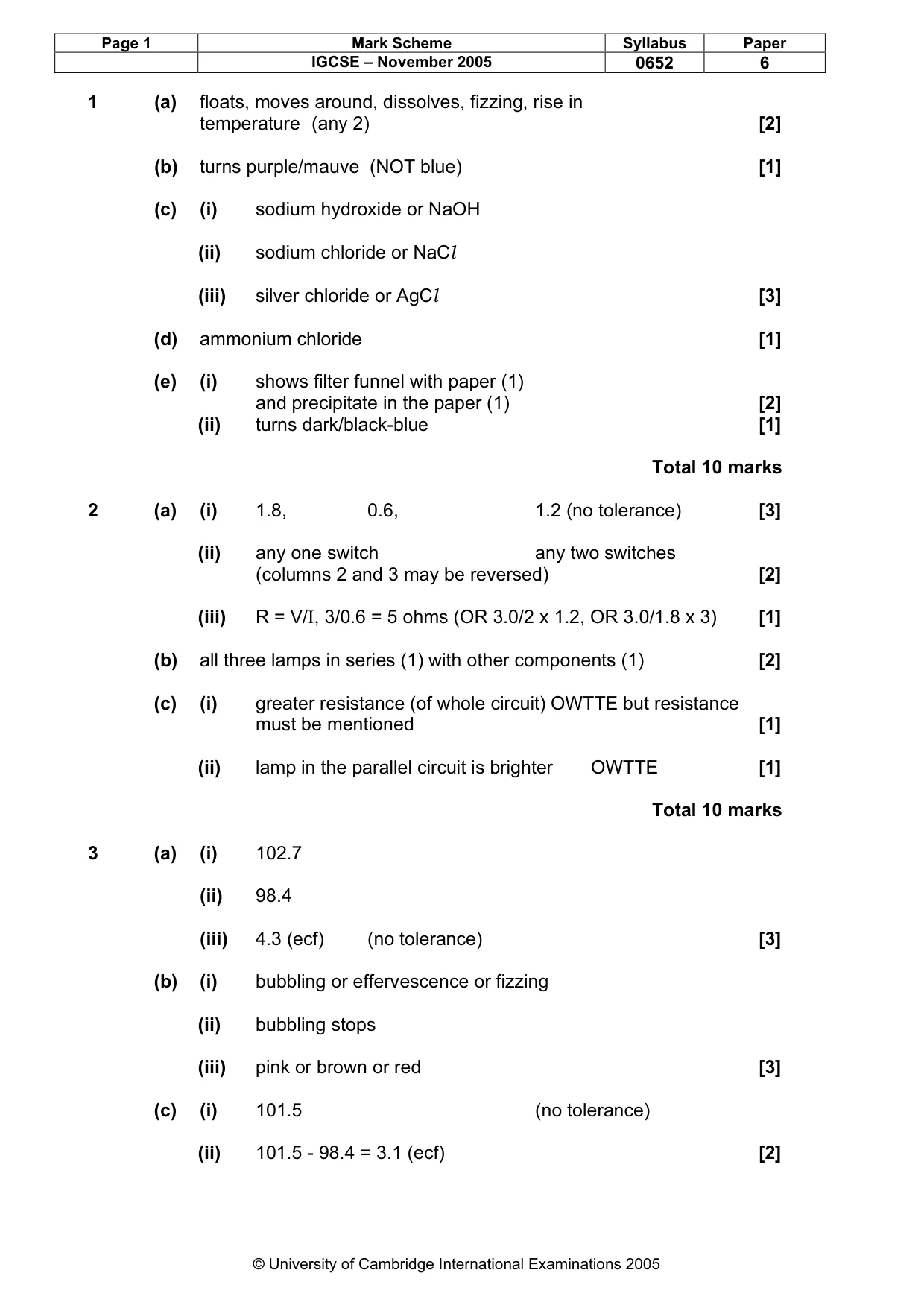 Mark scheme, page 2 of 4