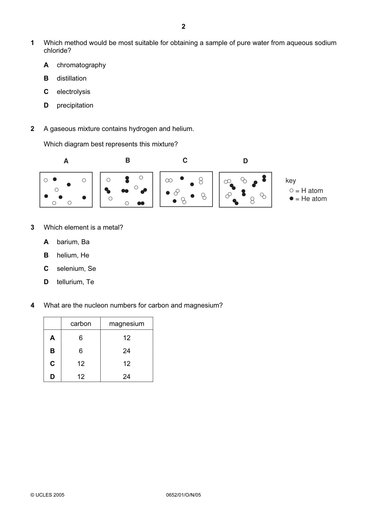 Cambridge IGCSE Physical Science 0652 2005 Oct/Nov Paper 1 · Variant 1 question paper, page 2 of 20