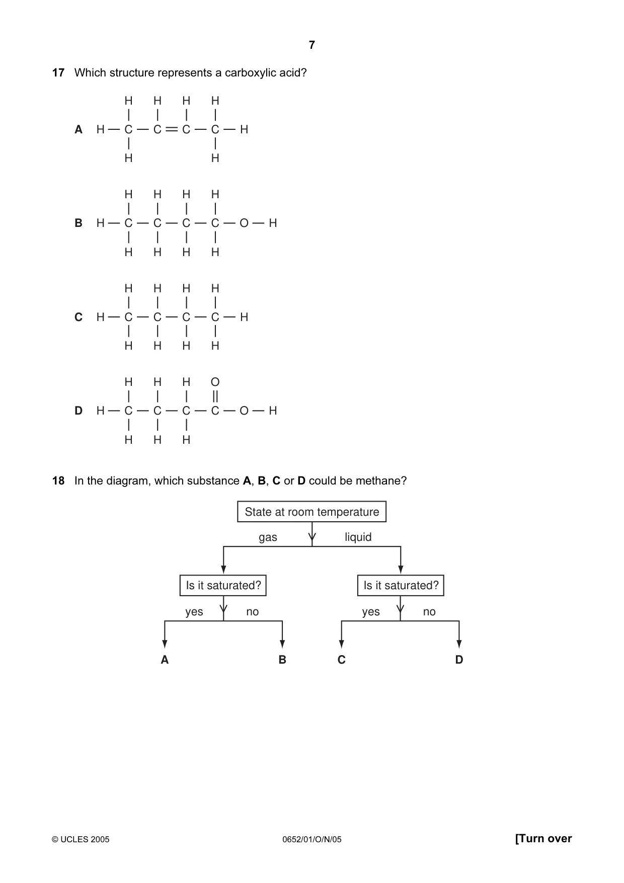 Cambridge IGCSE Physical Science 0652 2005 Oct/Nov Paper 1 · Variant 1 question paper, page 7 of 20