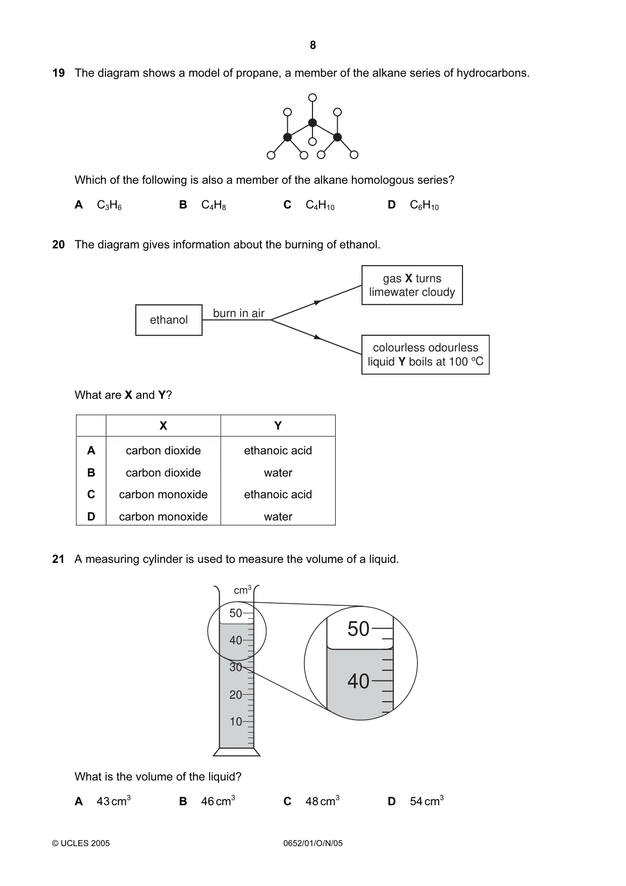 Cambridge IGCSE Physical Science 0652 2005 Oct/Nov Paper 1 · Variant 1 question paper, page 8 of 20