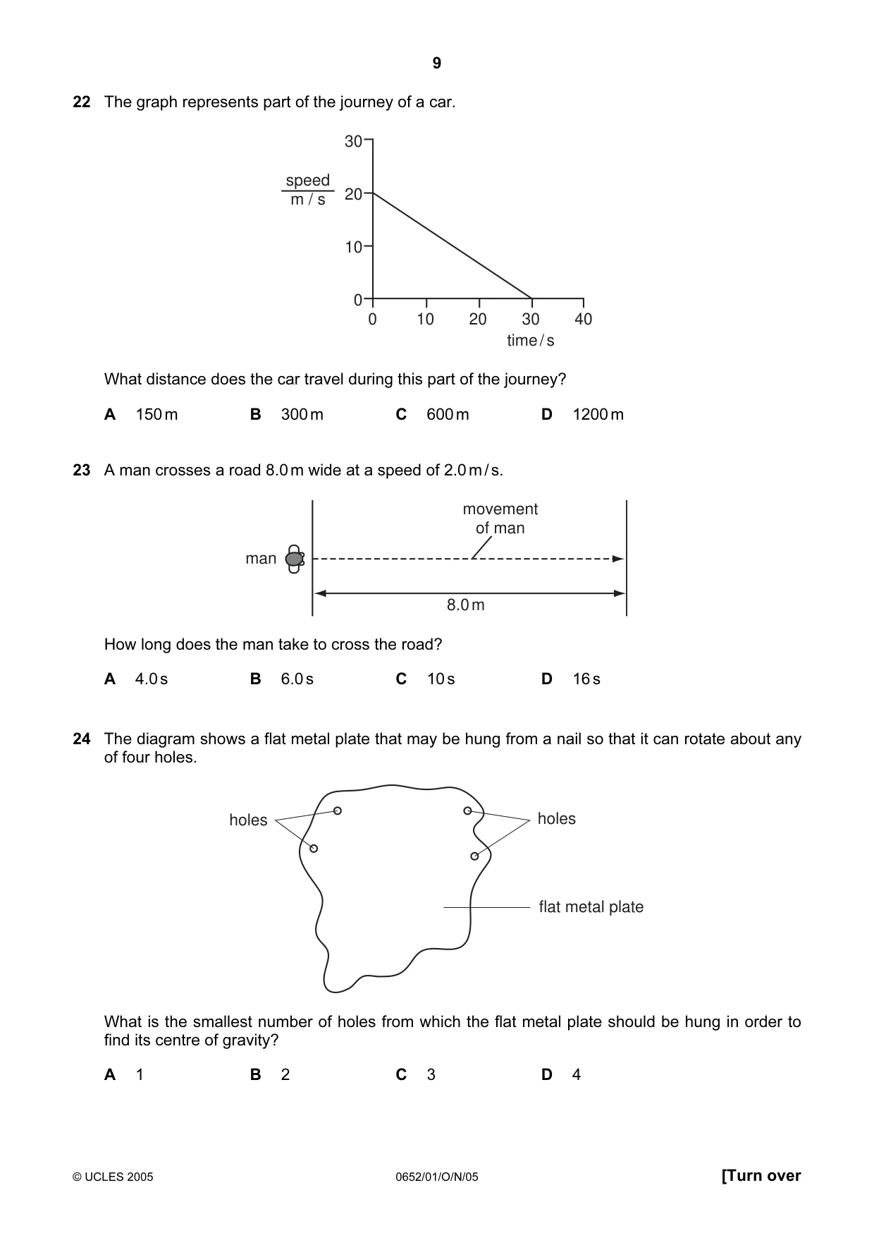 Cambridge IGCSE Physical Science 0652 2005 Oct/Nov Paper 1 · Variant 1 question paper, page 9 of 20