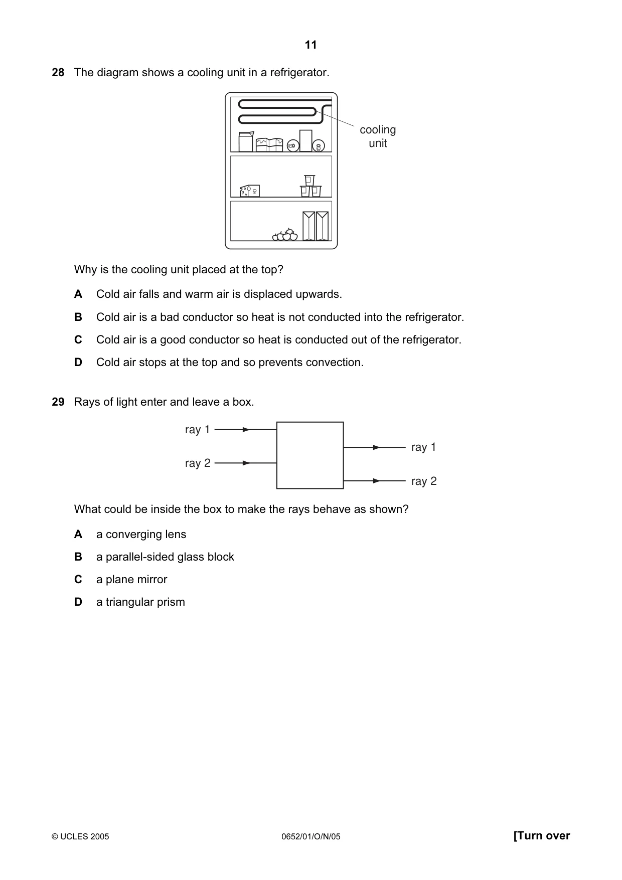 Cambridge IGCSE Physical Science 0652 2005 Oct/Nov Paper 1 · Variant 1 question paper, page 11 of 20