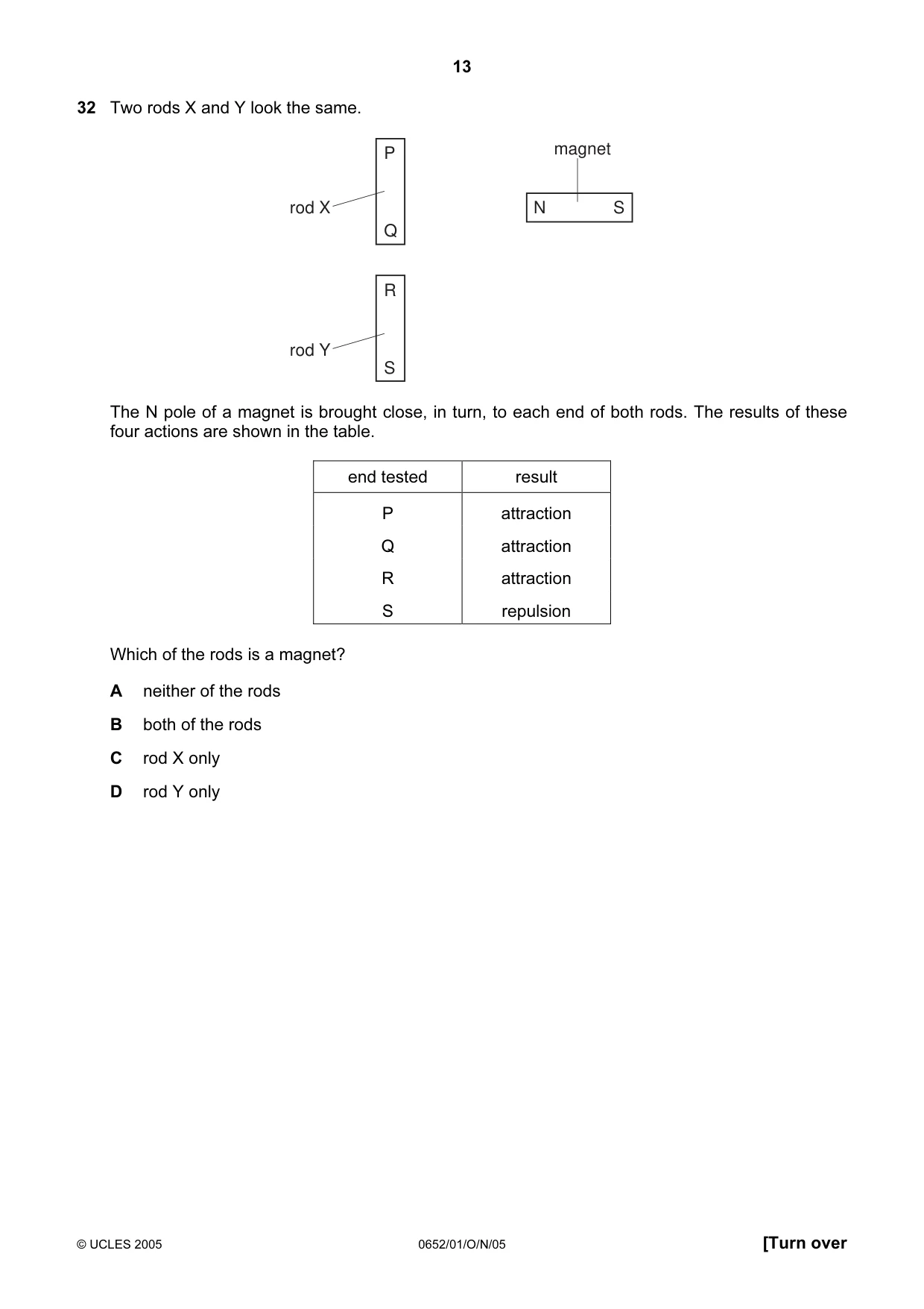Cambridge IGCSE Physical Science 0652 2005 Oct/Nov Paper 1 · Variant 1 question paper, page 13 of 20