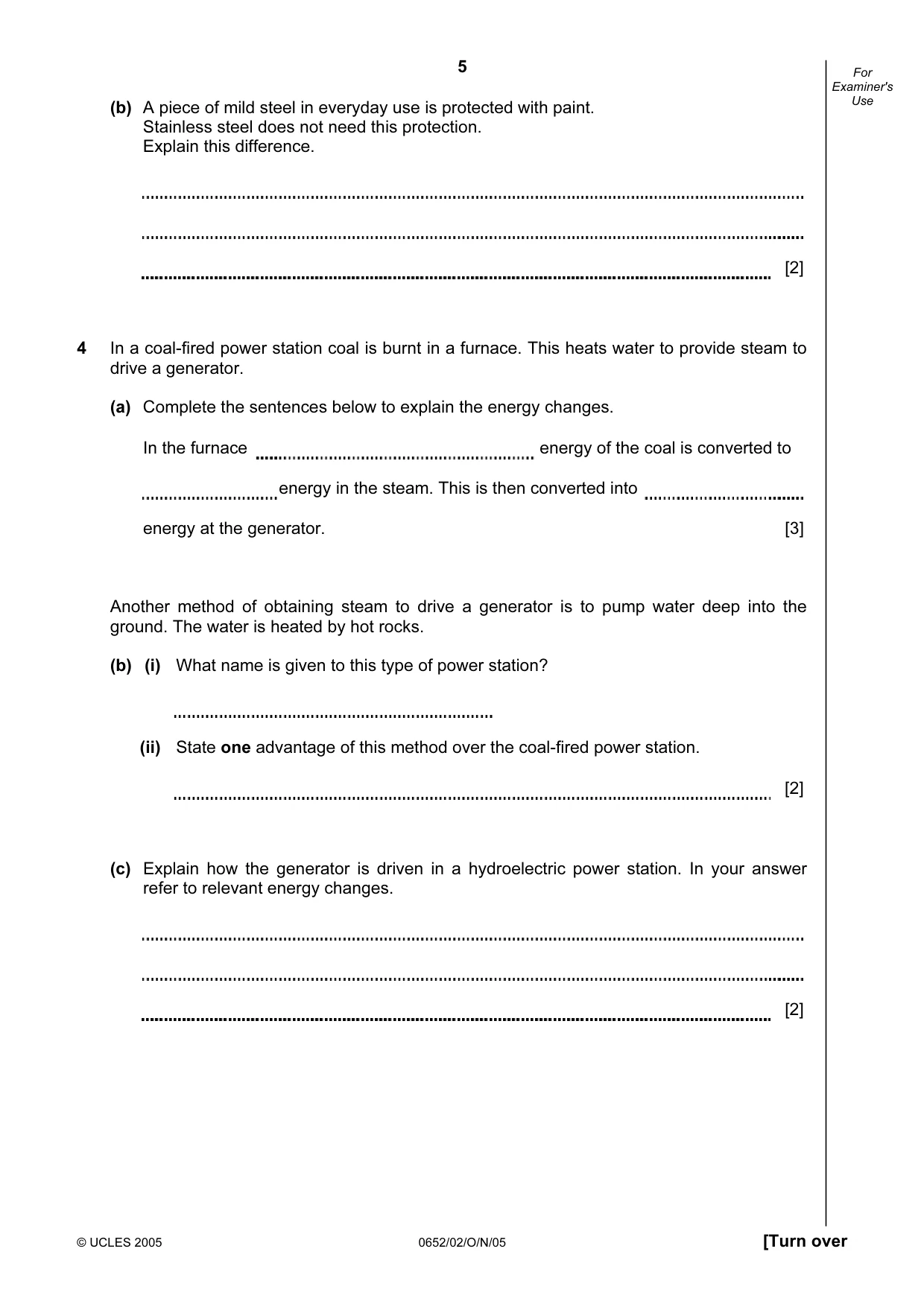 Cambridge IGCSE Physical Science 0652 2005 Oct/Nov Paper 2 · Variant 1 question paper, page 5 of 16