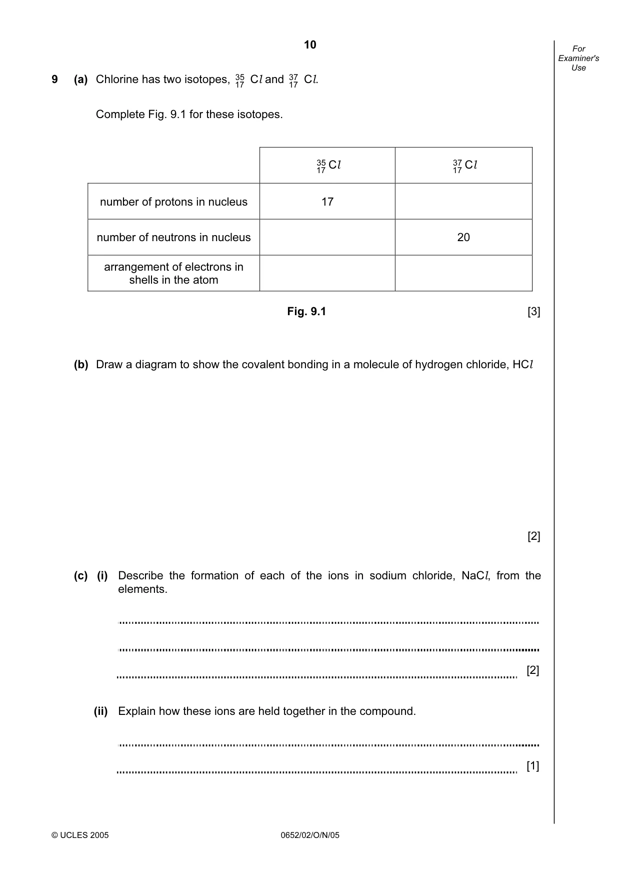 Cambridge IGCSE Physical Science 0652 2005 Oct/Nov Paper 2 · Variant 1 question paper, page 10 of 16