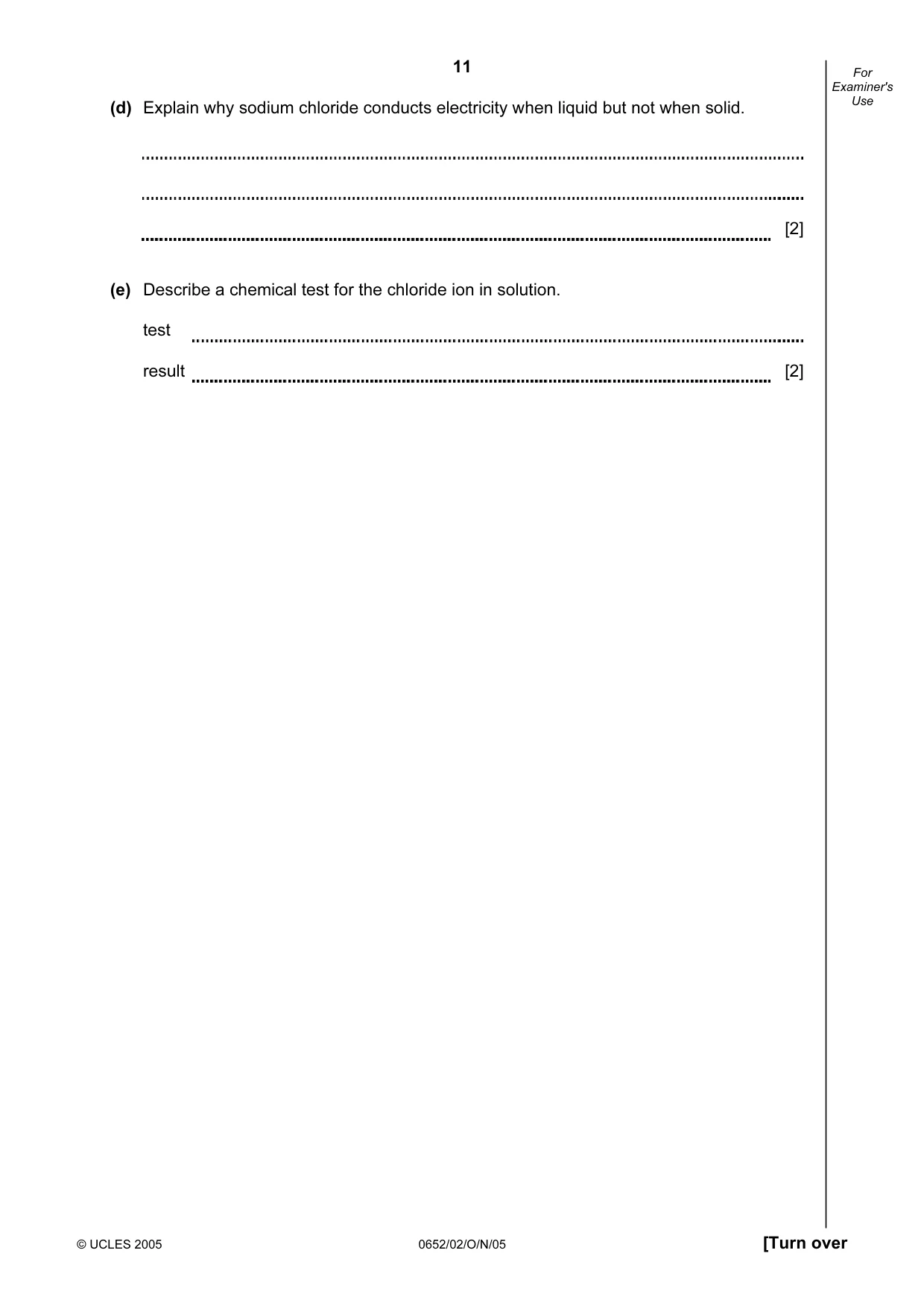 Cambridge IGCSE Physical Science 0652 2005 Oct/Nov Paper 2 · Variant 1 question paper, page 11 of 16