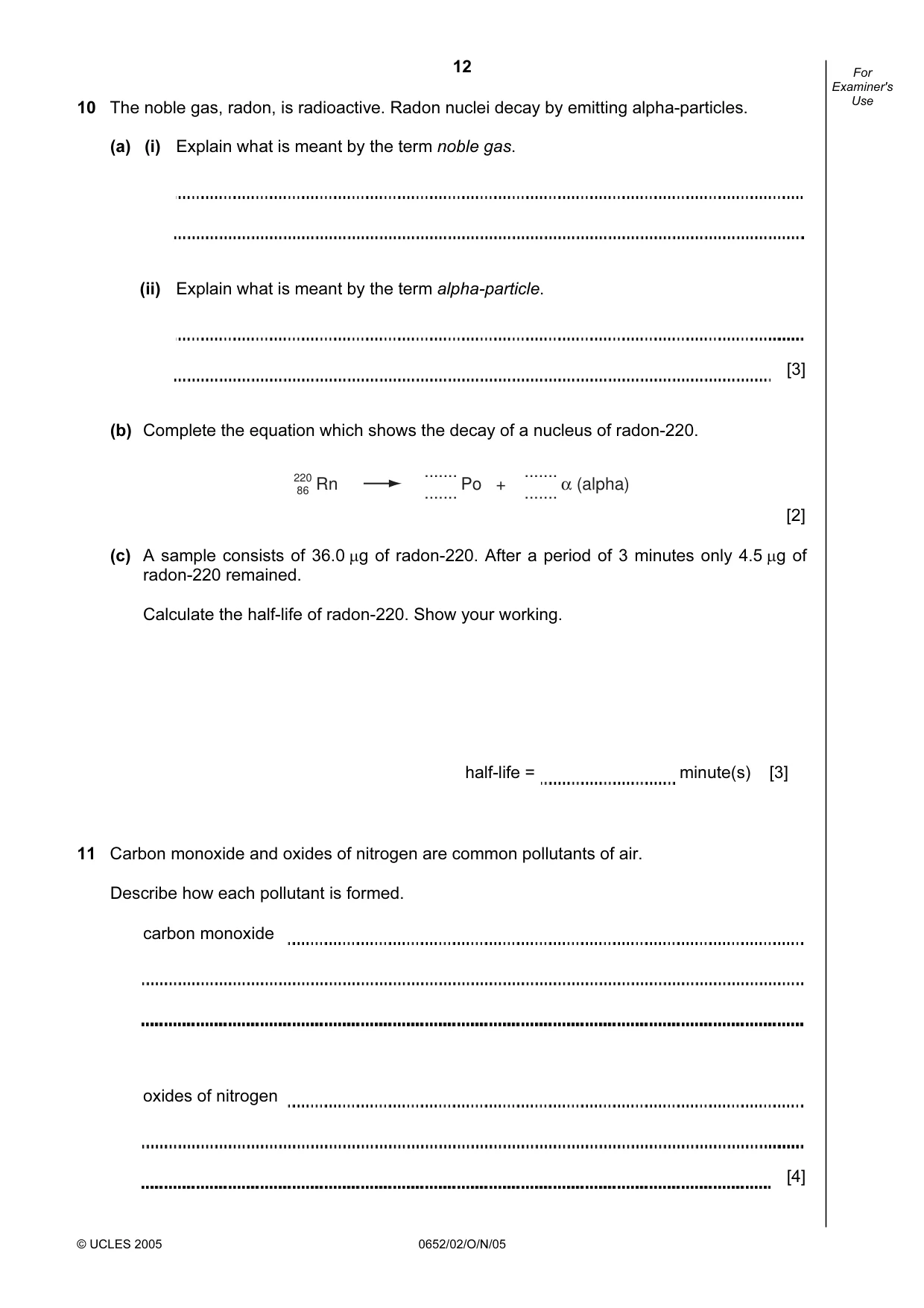 Cambridge IGCSE Physical Science 0652 2005 Oct/Nov Paper 2 · Variant 1 question paper, page 12 of 16