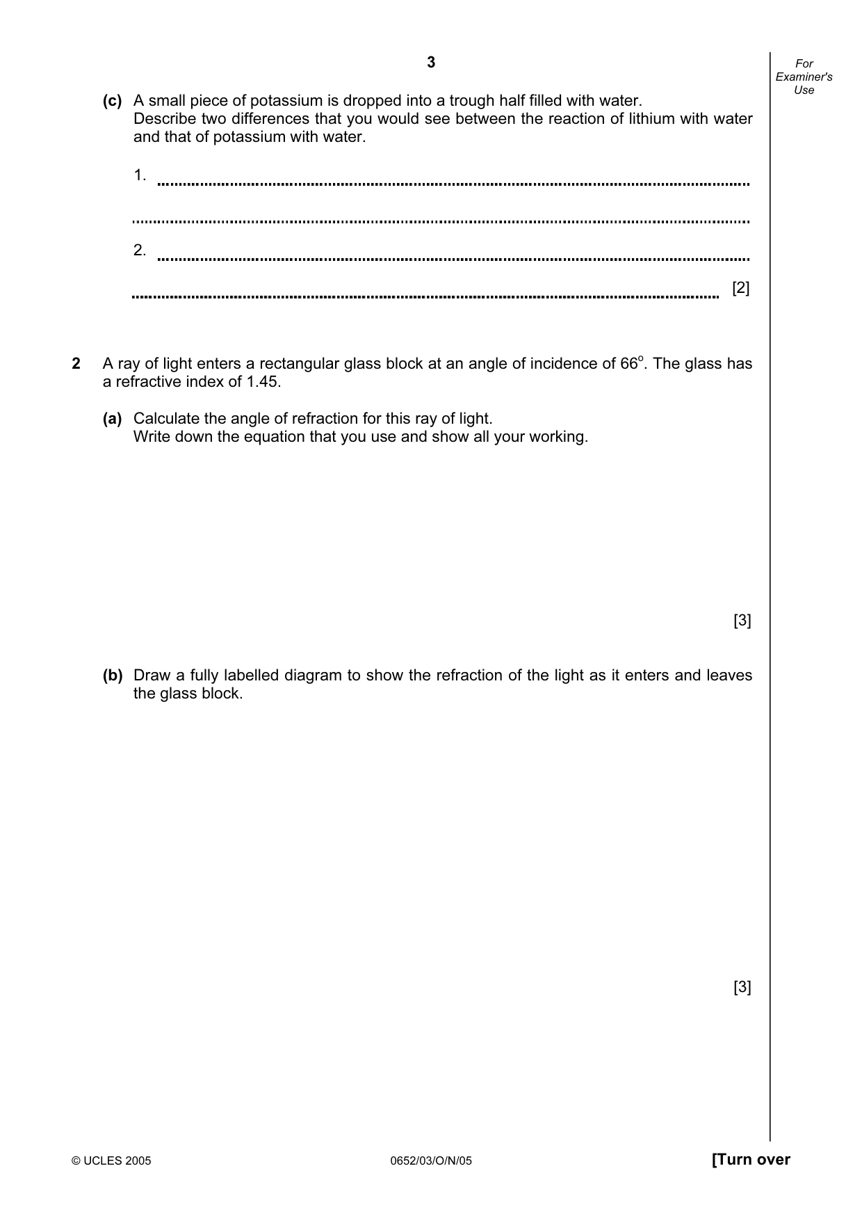 Cambridge IGCSE Physical Science 0652 2005 Oct/Nov Paper 3 · Variant 1 question paper, page 3 of 16