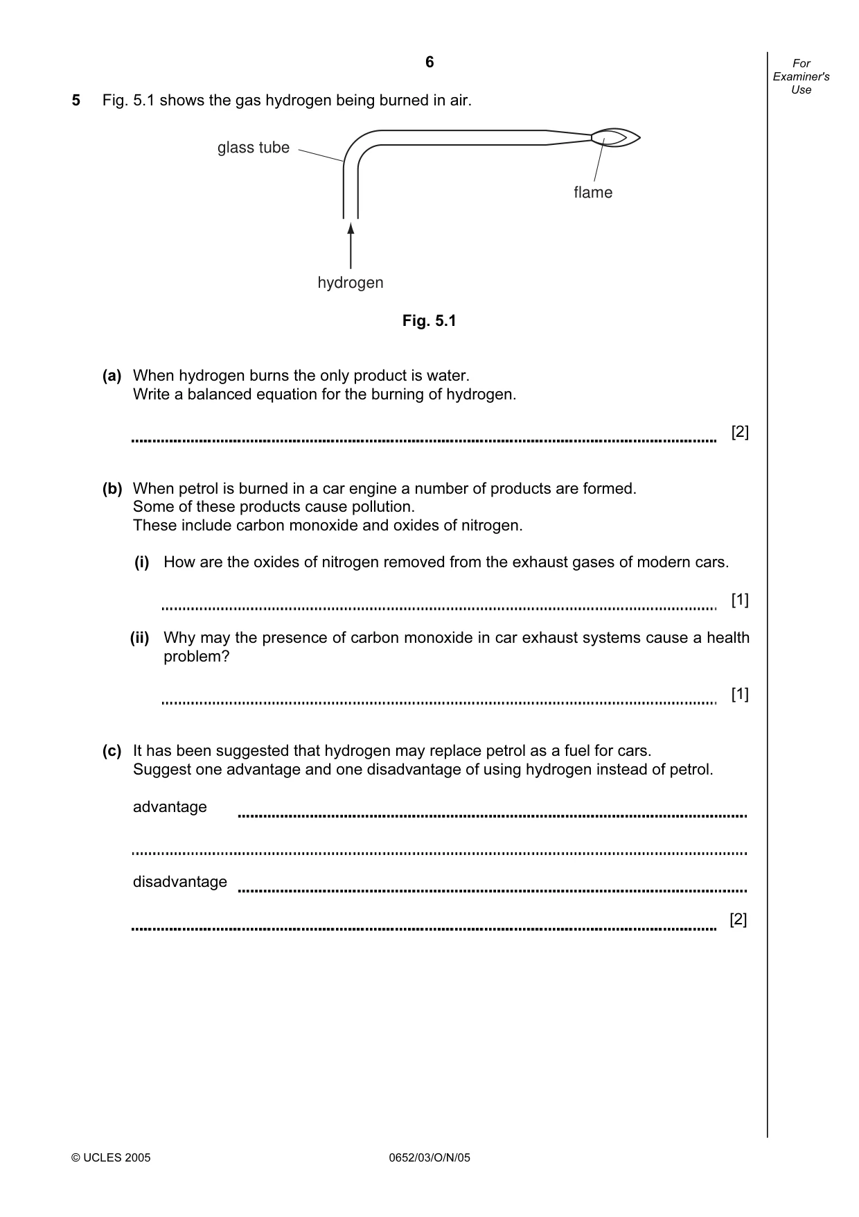 Cambridge IGCSE Physical Science 0652 2005 Oct/Nov Paper 3 · Variant 1 question paper, page 6 of 16