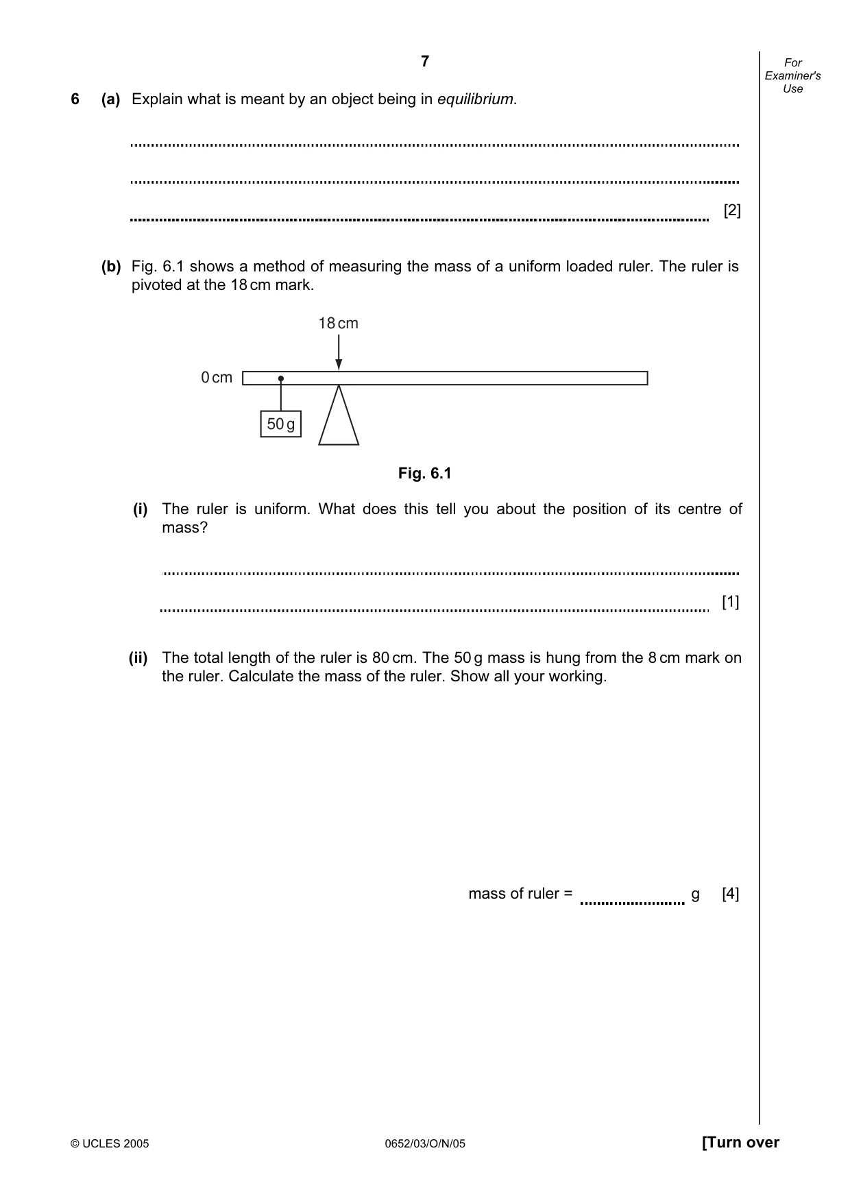 Cambridge IGCSE Physical Science 0652 2005 Oct/Nov Paper 3 · Variant 1 question paper, page 7 of 16