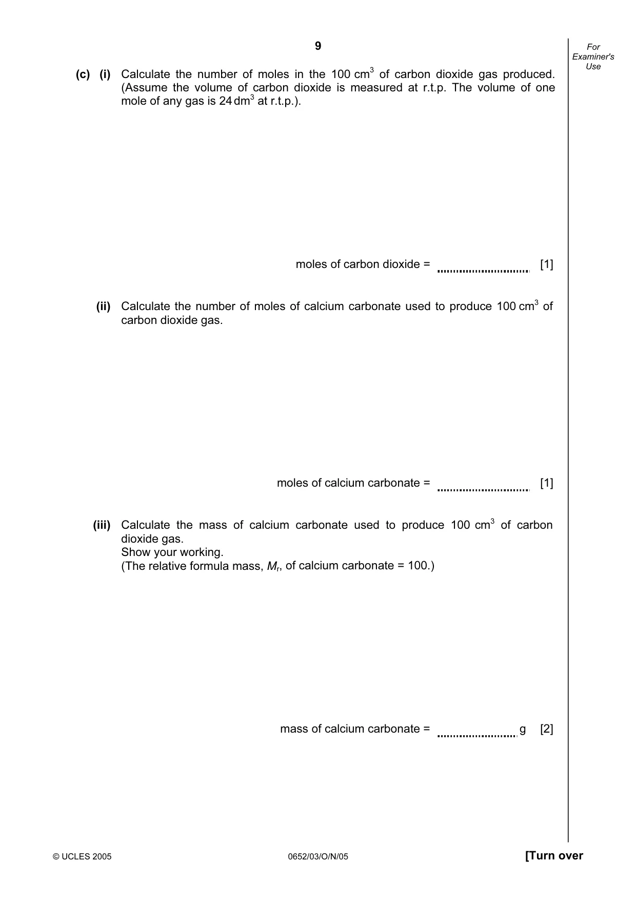 Cambridge IGCSE Physical Science 0652 2005 Oct/Nov Paper 3 · Variant 1 question paper, page 9 of 16