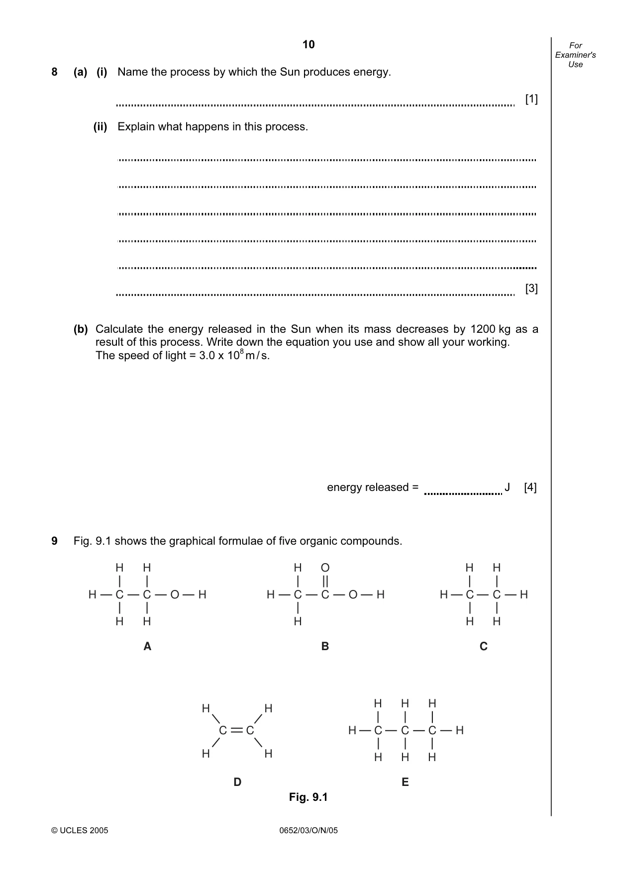 Cambridge IGCSE Physical Science 0652 2005 Oct/Nov Paper 3 · Variant 1 question paper, page 10 of 16