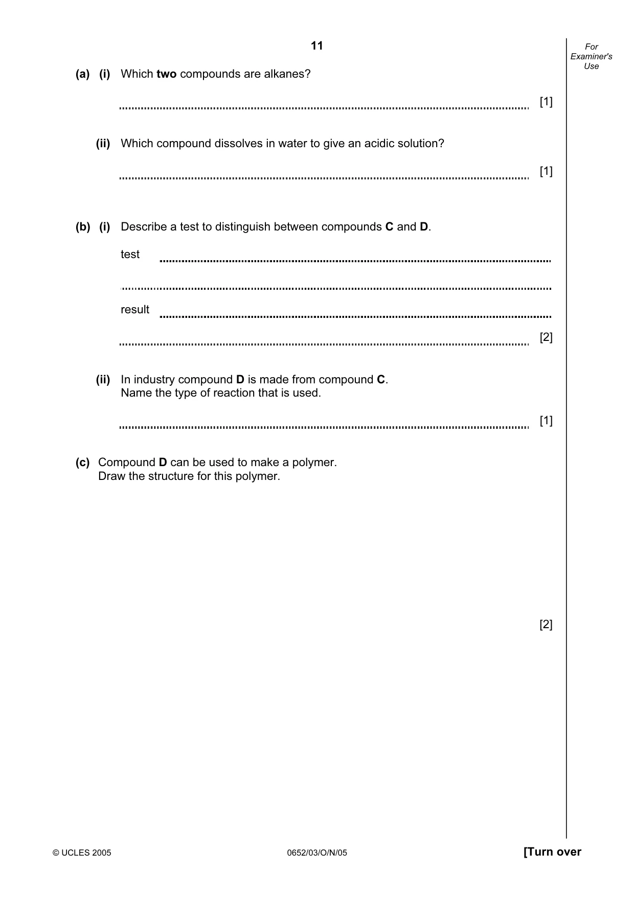 Cambridge IGCSE Physical Science 0652 2005 Oct/Nov Paper 3 · Variant 1 question paper, page 11 of 16